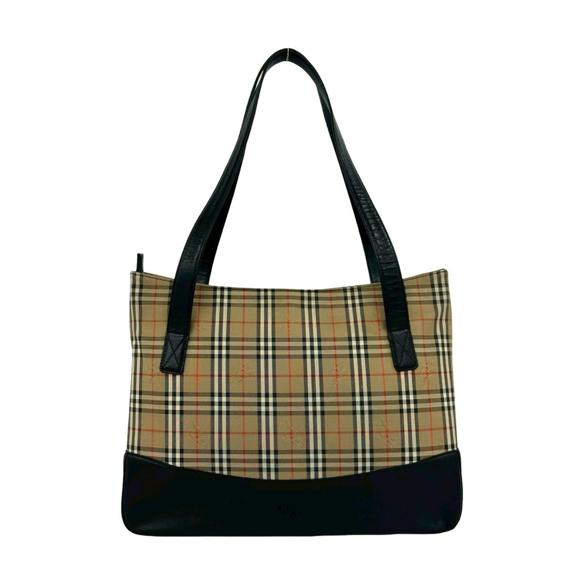 Burberry Beige Black Canvas Leather Handbag Shoulder Bag Tote Bag (Pre-Owned)