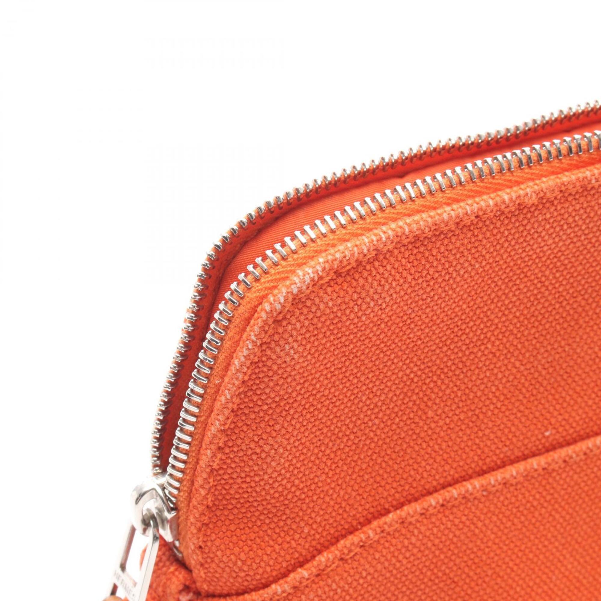 Hermes Brown Orange Canvas Leather Handbag Pouch (Pre-Owned)