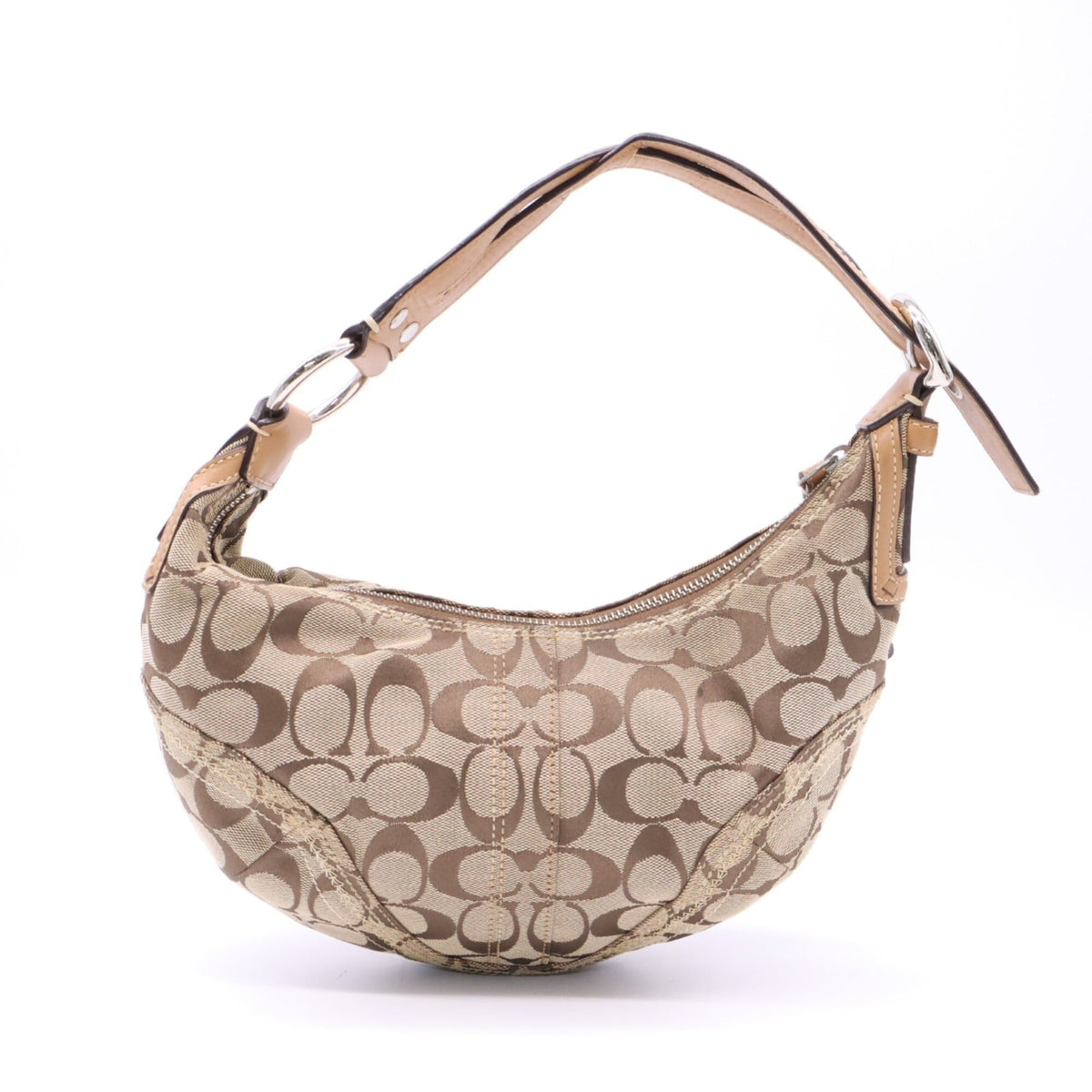 Coach Beige Brown Signature Line Handbag (Pre-Owned)