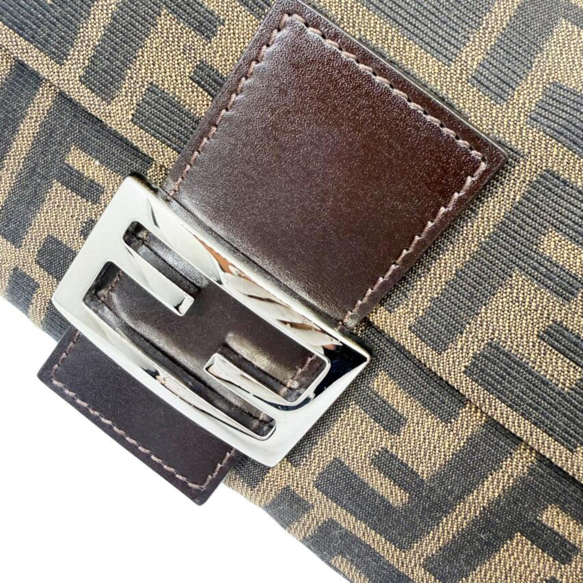Fendi Brown Canvas Leather Handbag Pouch (Pre-Owned)