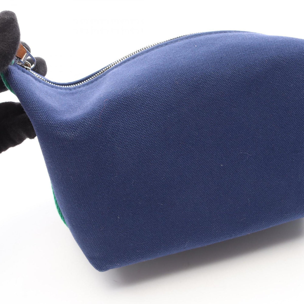 Hermes Blue Green Canvas Handbag (Pre-Owned)