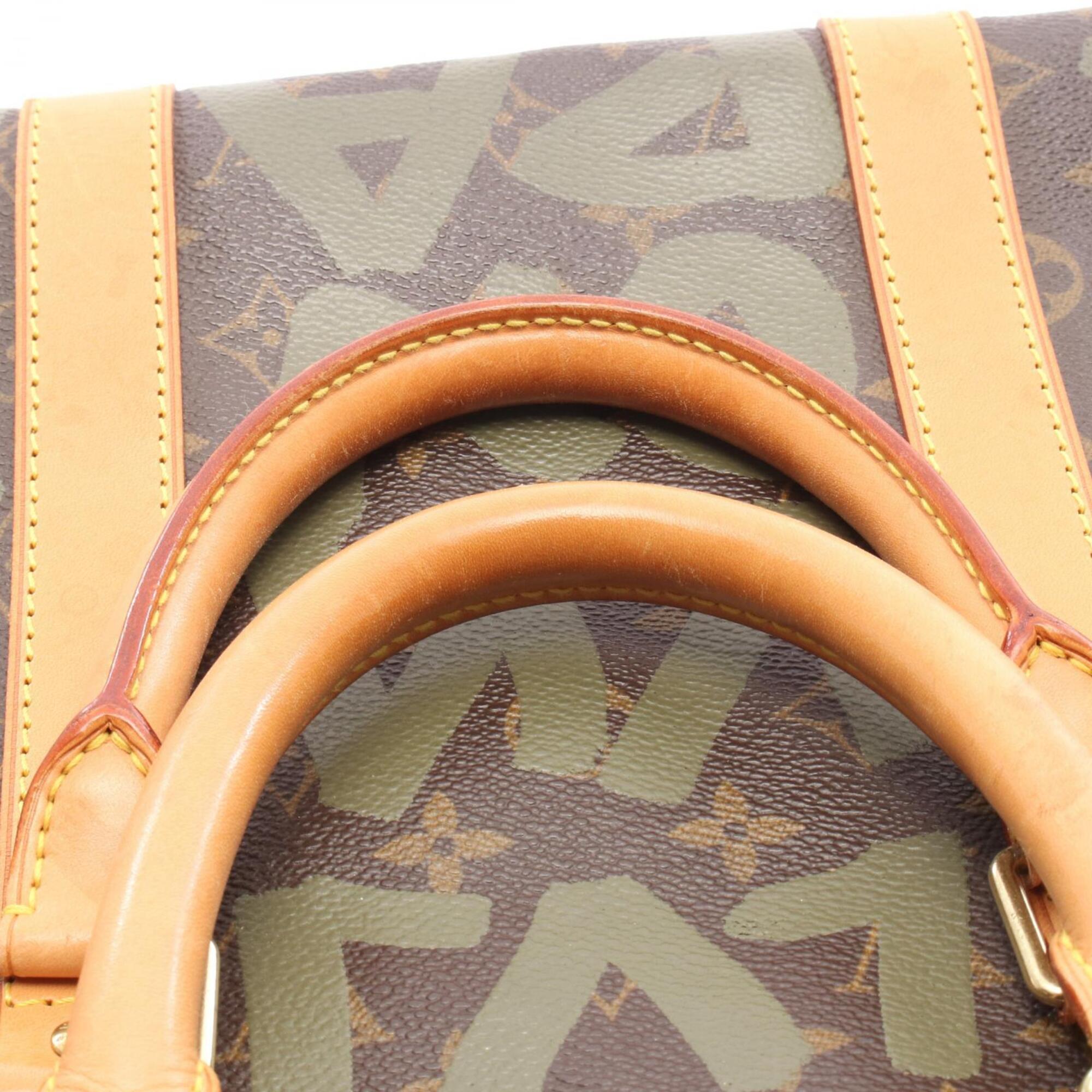 Louis Vuitton Brown Khaki Coated Canvas Leather Boston Bag Handbag (Pre-Owned)