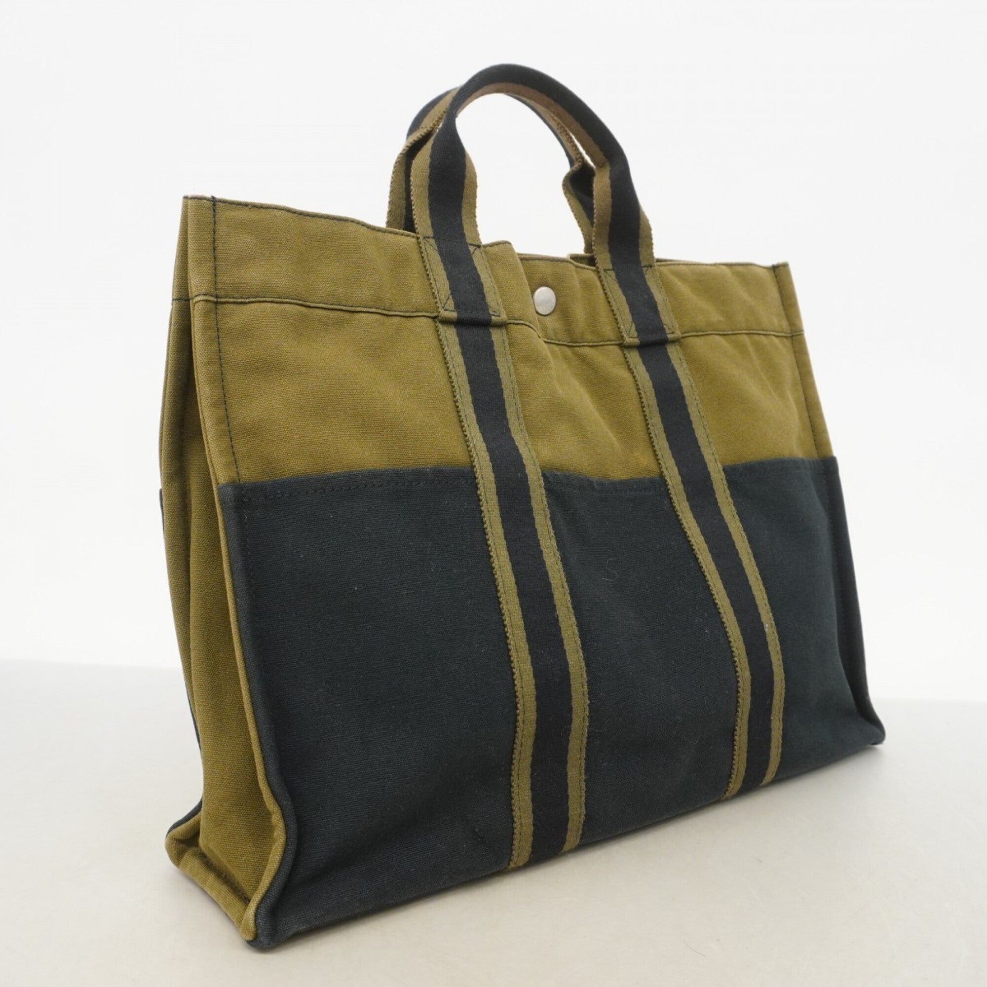 Hermes Black Khaki Canvas Tote Bag (Pre-Owned)