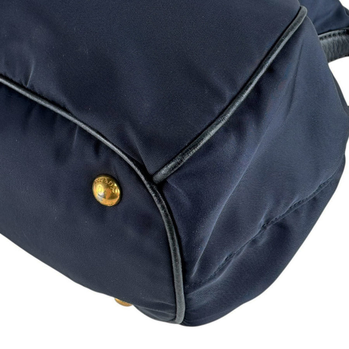 Prada Navy Nylon Leather Handbag Shoulder Bag (Pre-Owned)