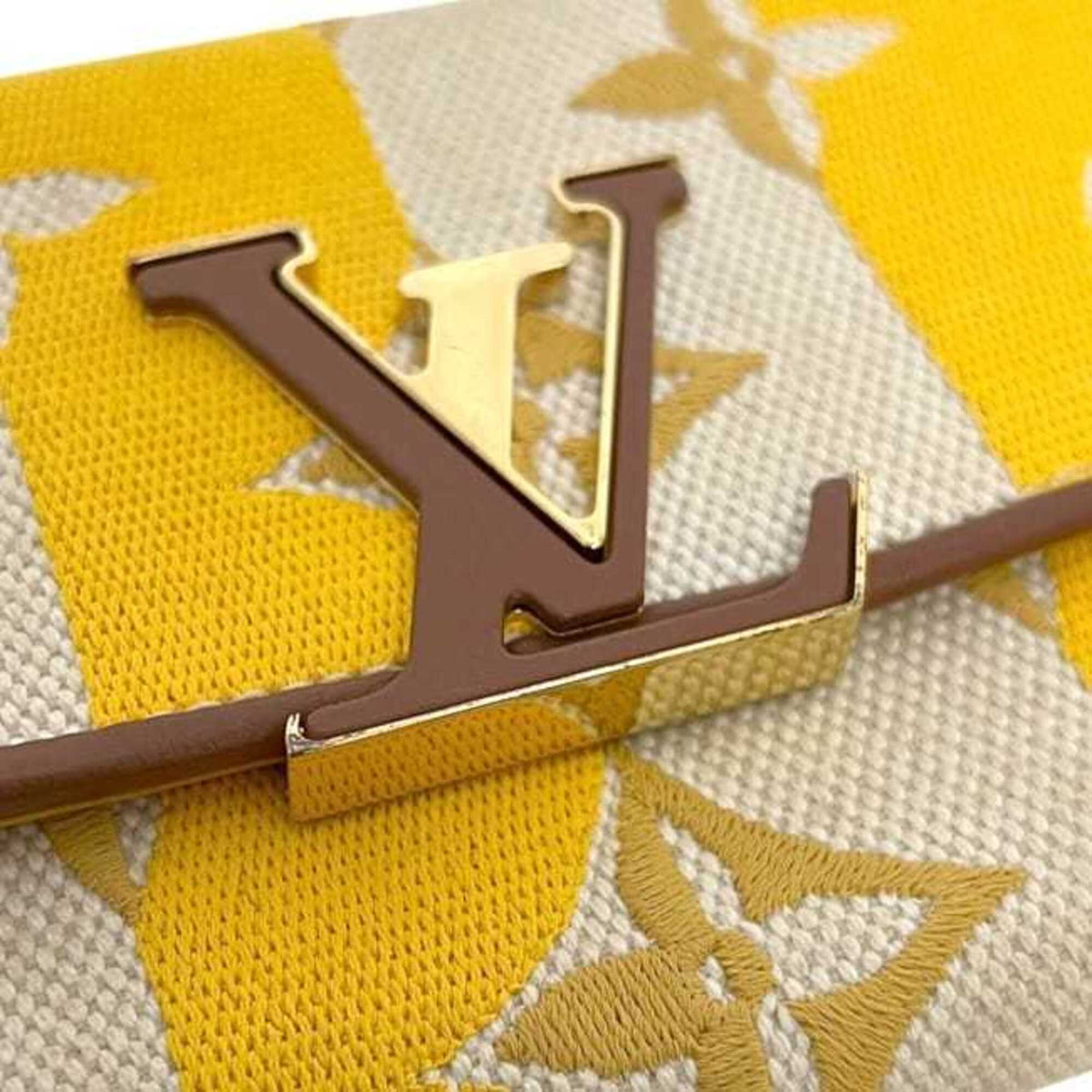 Louis Vuitton Beige Brown Yellow Canvas Leather Long Wallet (Bi-Fold) (Pre-Owned)
