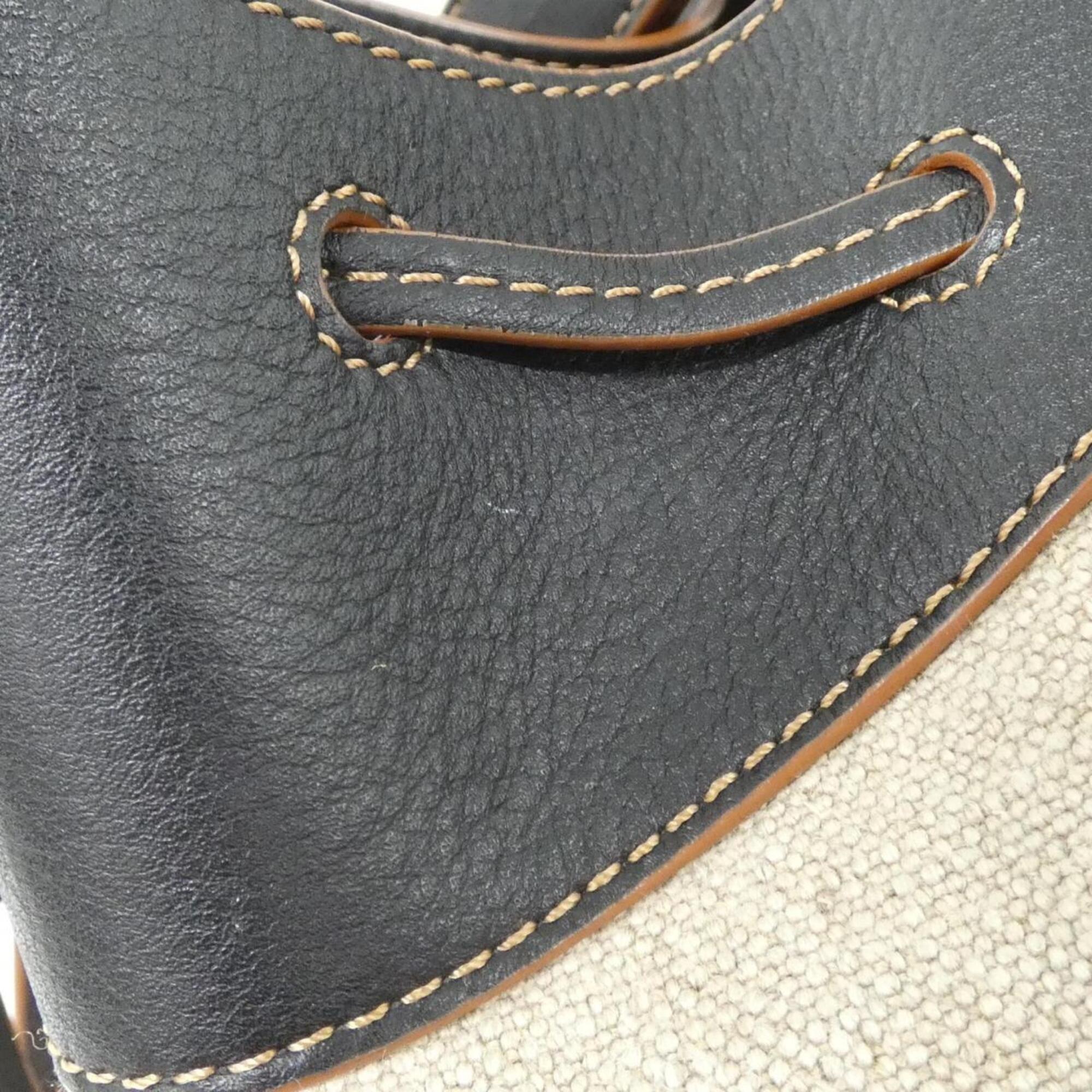 Loewe Beige Black Linen Leather Shoulder Bag (Pre-Owned)
