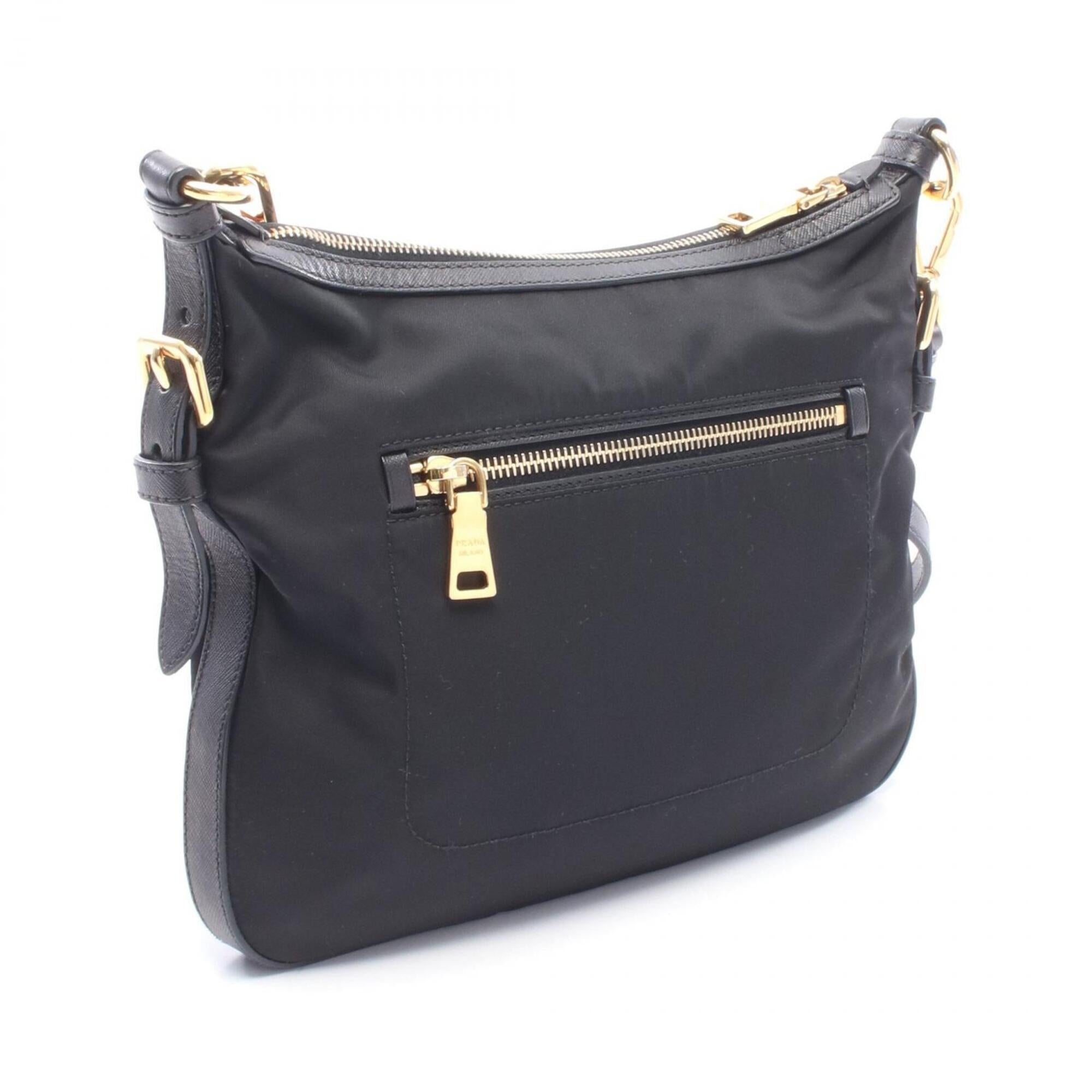 Prada Black Nylon Leather Handbag Shoulder Bag (Pre-Owned)