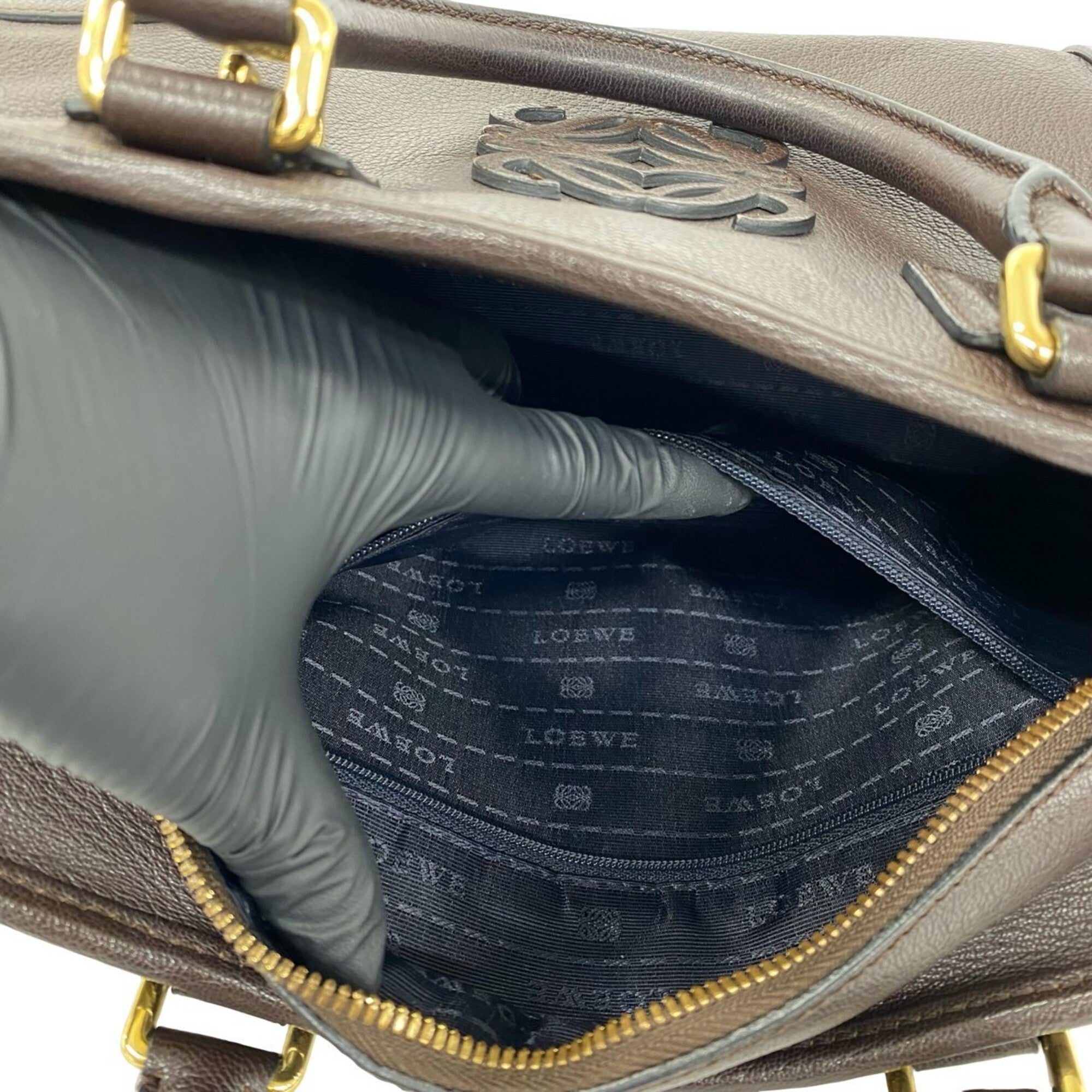 Loewe Brown Leather Boston Bag Handbag (Pre-Owned)