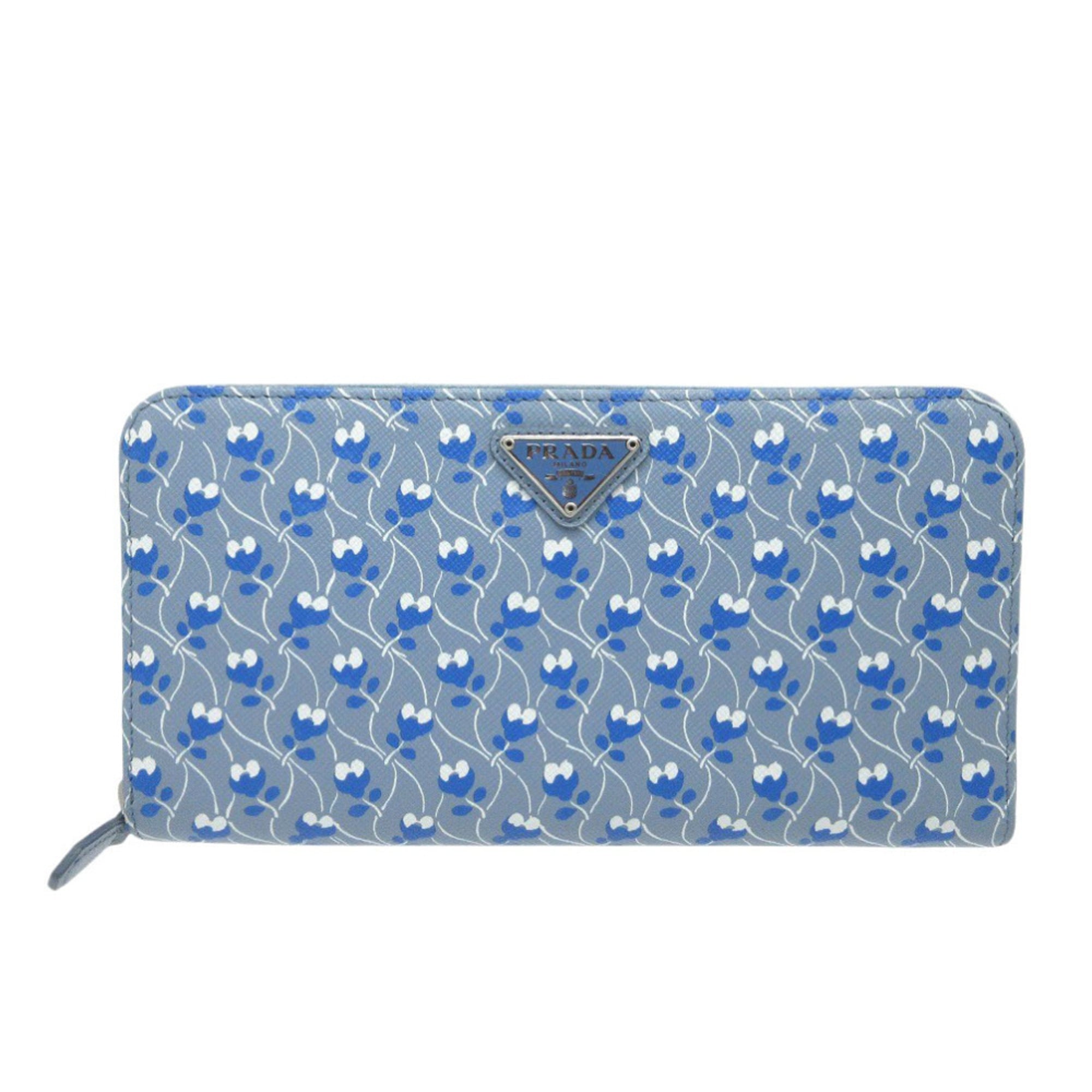 Prada Blue Leather Long Wallet (Bi-Fold) (Pre-Owned)