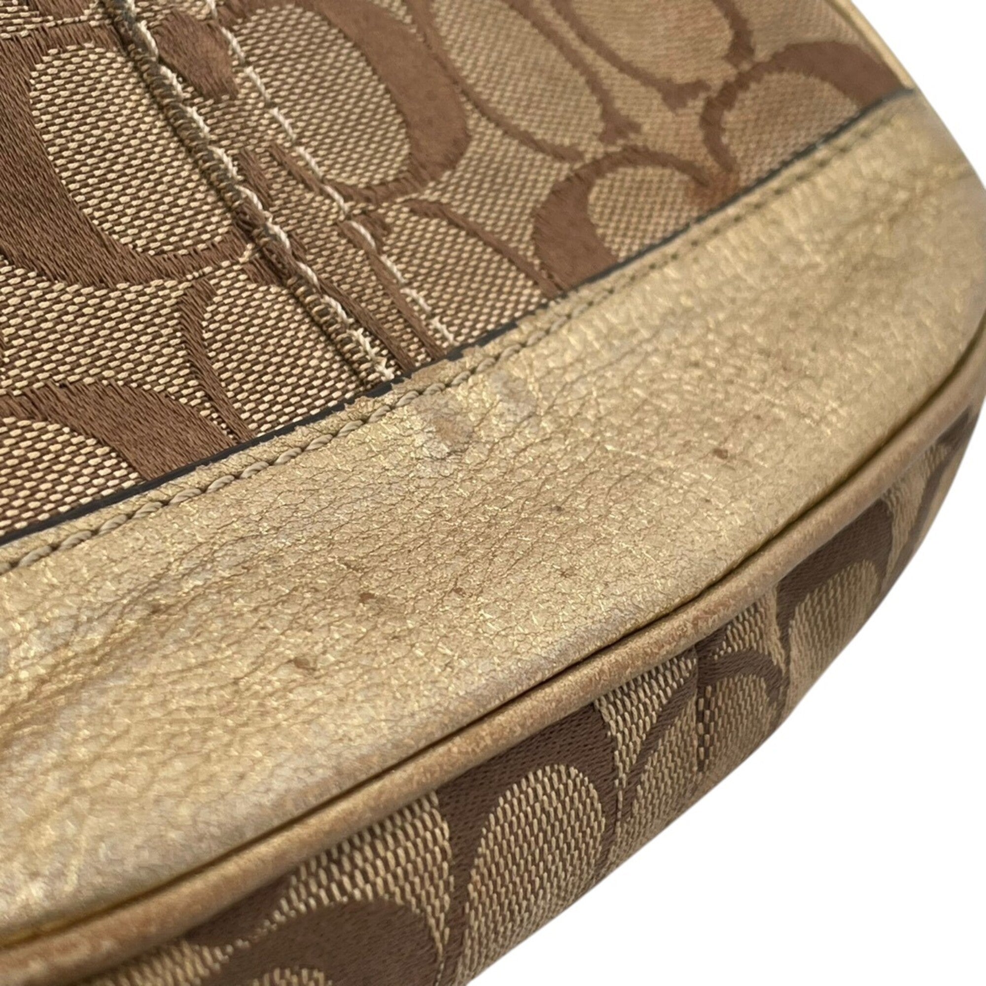 Coach Beige Gold Canvas Leather Pochette Shoulder Bag (Pre-Owned)