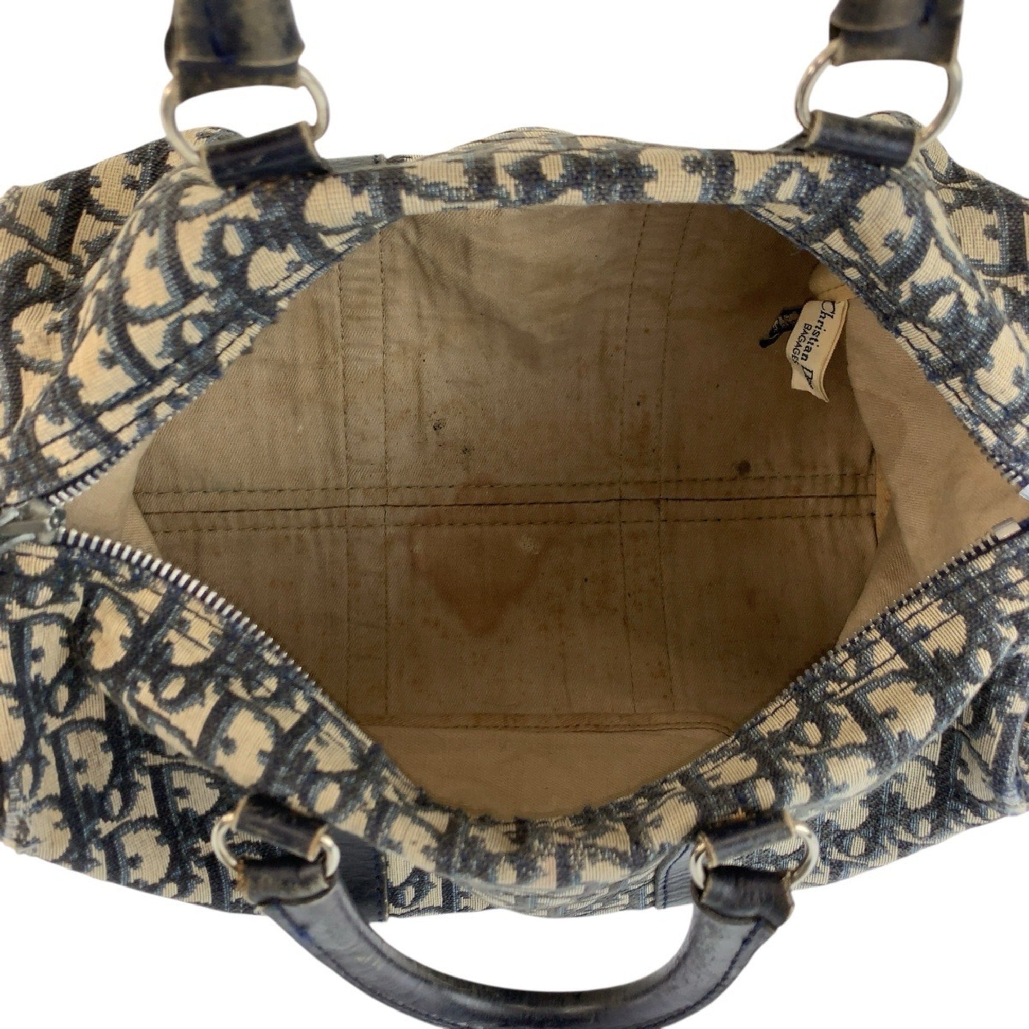 Christian Dior Navy Canvas Leather Boston Bag Handbag (Pre-Owned)