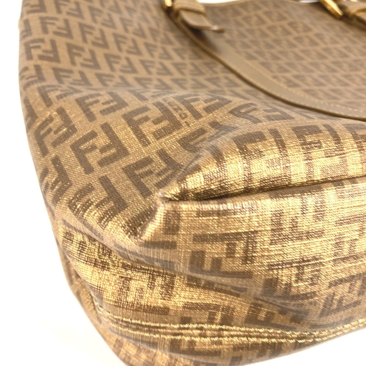 Fendi Gold Zucca Pvc Leather Shoulder Bag Tote Bag (Pre-Owned)