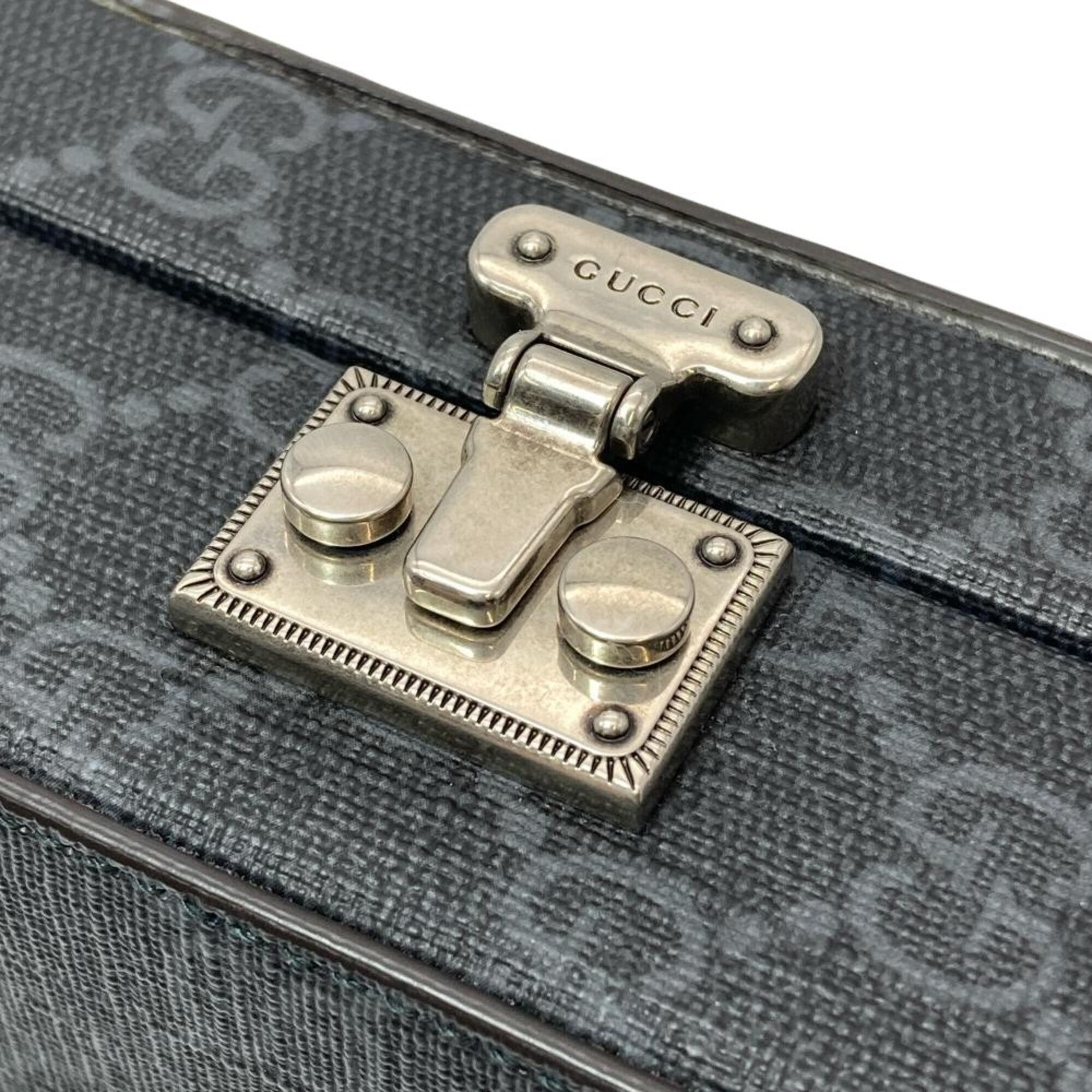 Gucci Black Gray Leather Gg Supreme Shoulder Bag (Pre-Owned)