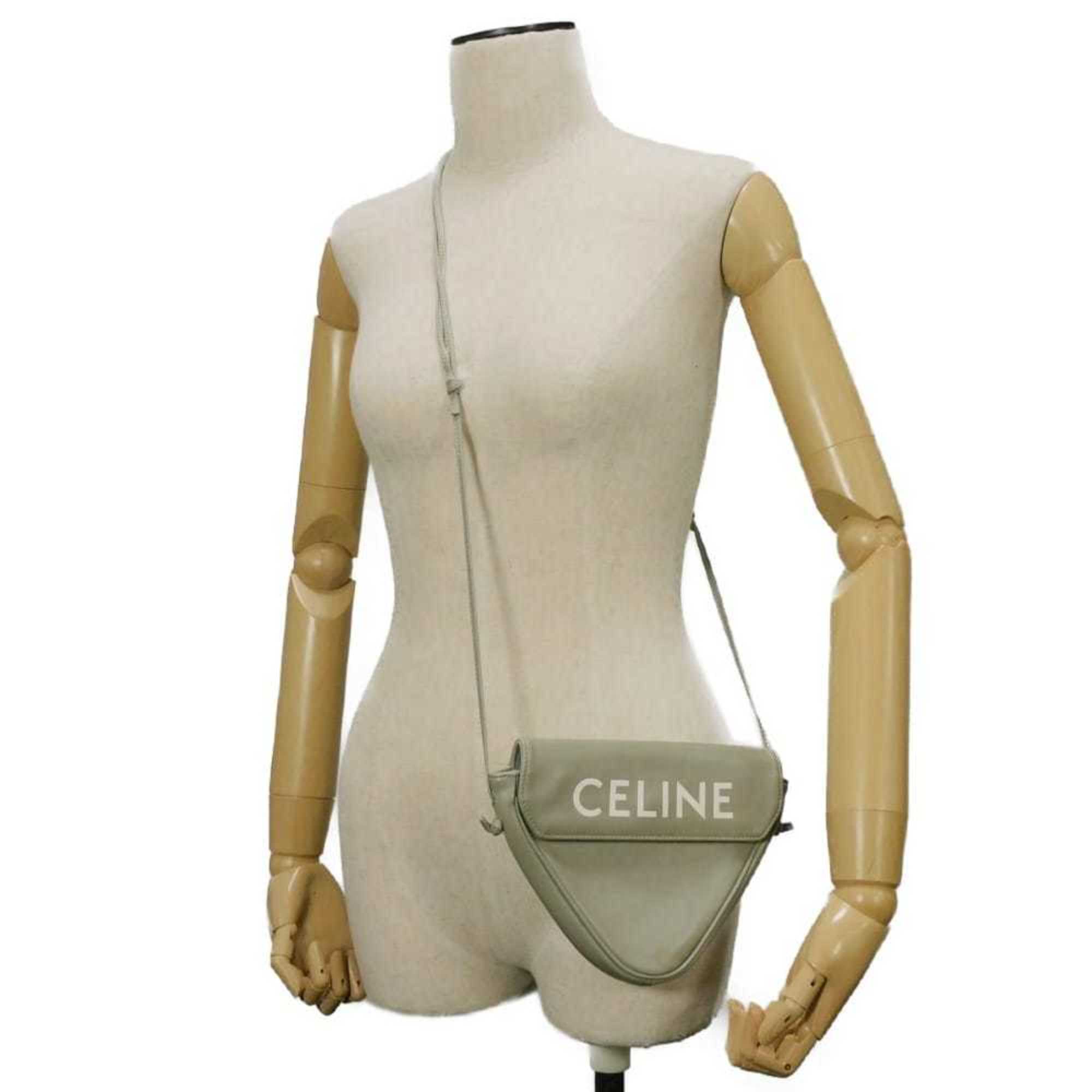 Celine Pale Gray Leather Pochette Shoulder Bag (Pre-Owned)