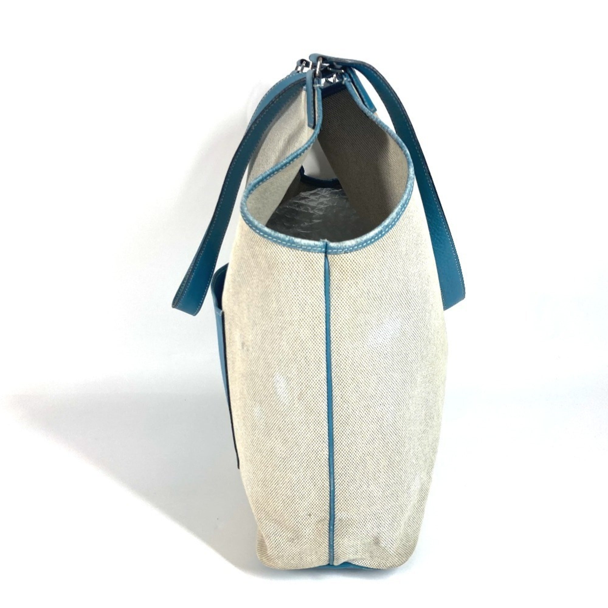 Hermes Jardinier Blue Leather Canvas Shoulder Bag Tote Bag (Pre-Owned)