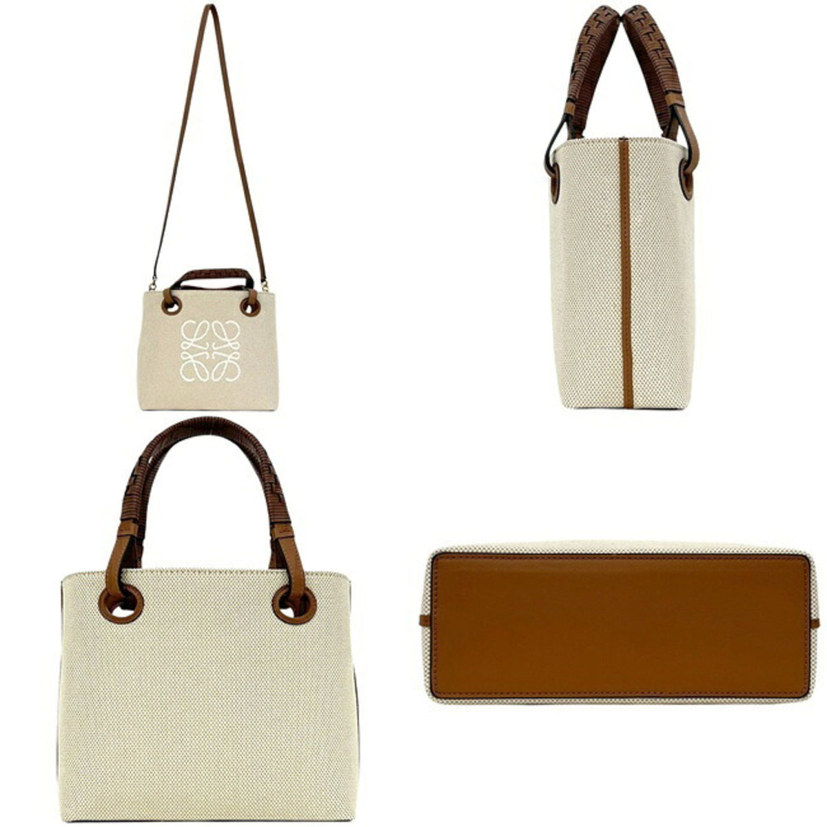 Loewe Beige Brown Canvas Leather Handbag Tote Bag (Pre-Owned)