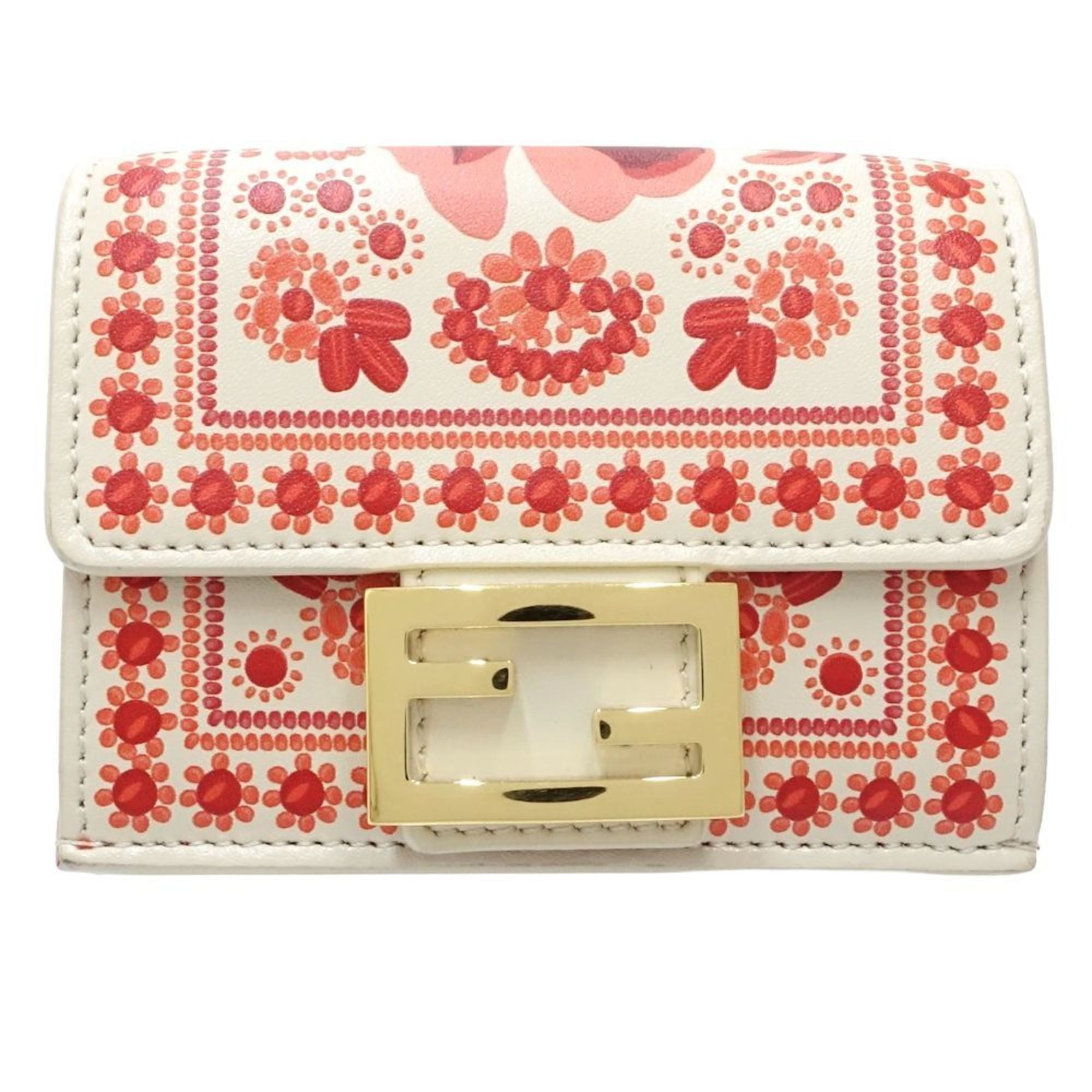 Fendi Ivory Red Color Leather Wallet (Tri-Fold) (Pre-Owned)