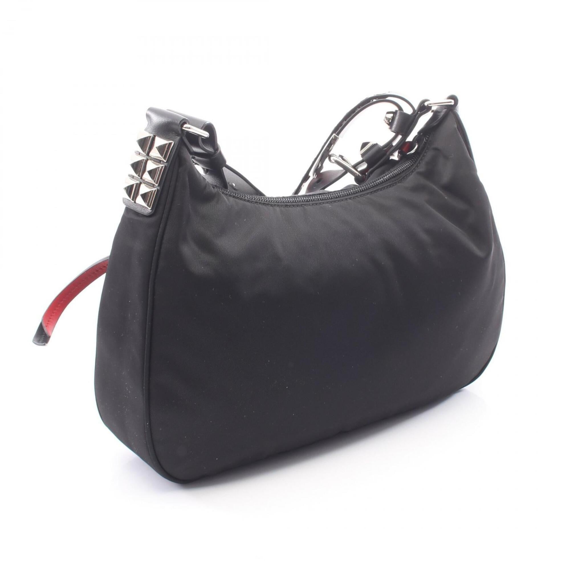 Prada Black Red Color Nylon Leather Handbag Shoulder Bag (Pre-Owned)