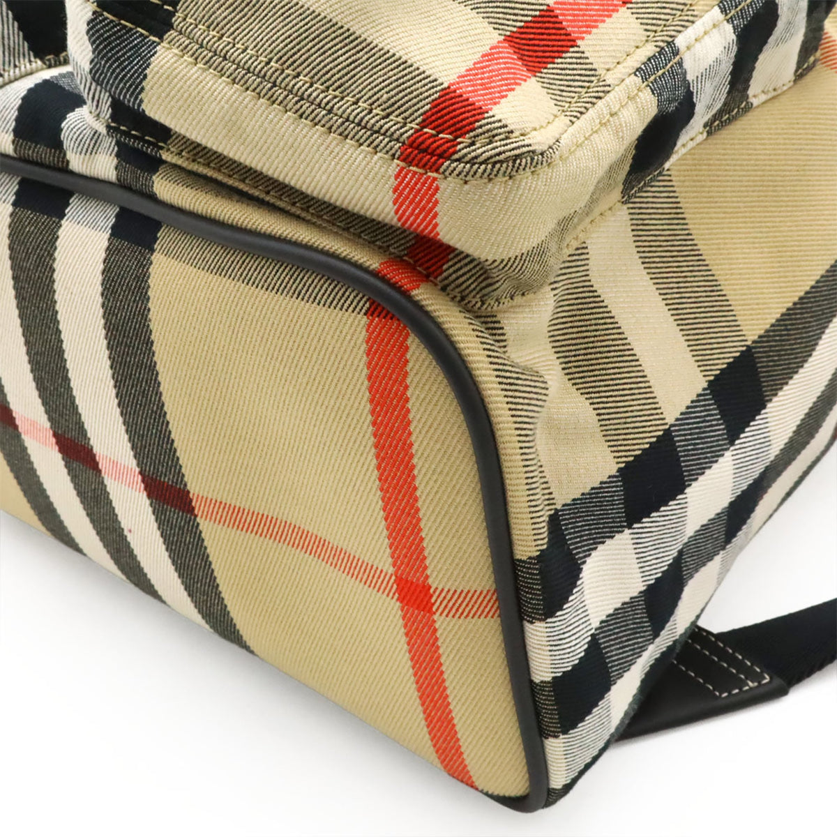 Burberry Beige Dark Brown Red Color Canvas Leather Backpack (Pre-Owned)