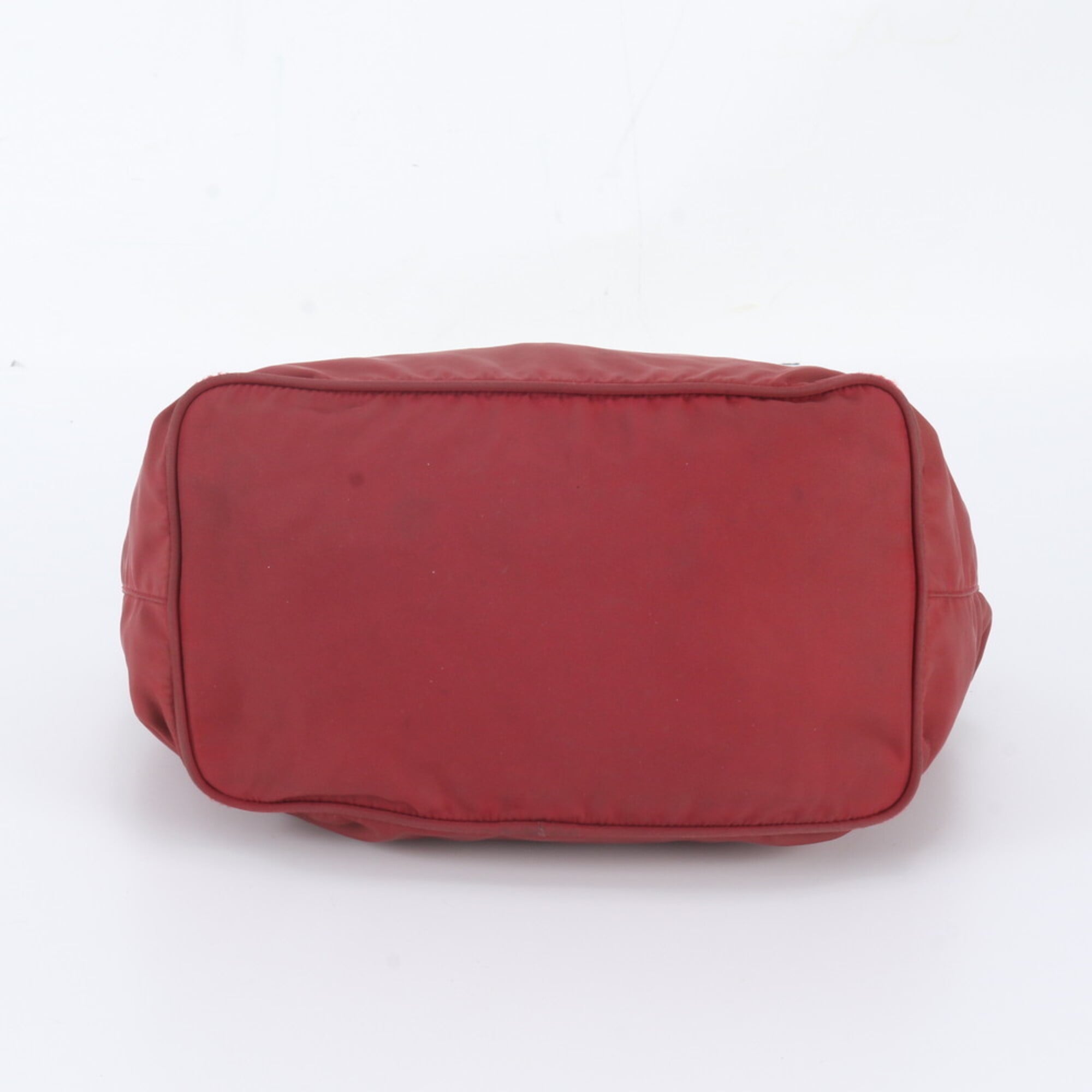Prada Red Color Leather Nylon Shoulder Bag Tote Bag (Pre-Owned)