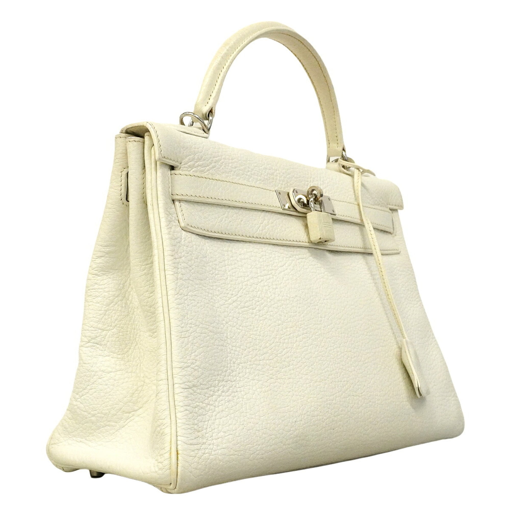 Hermes White Taurillon Clemence Leather Handbag (Pre-Owned)