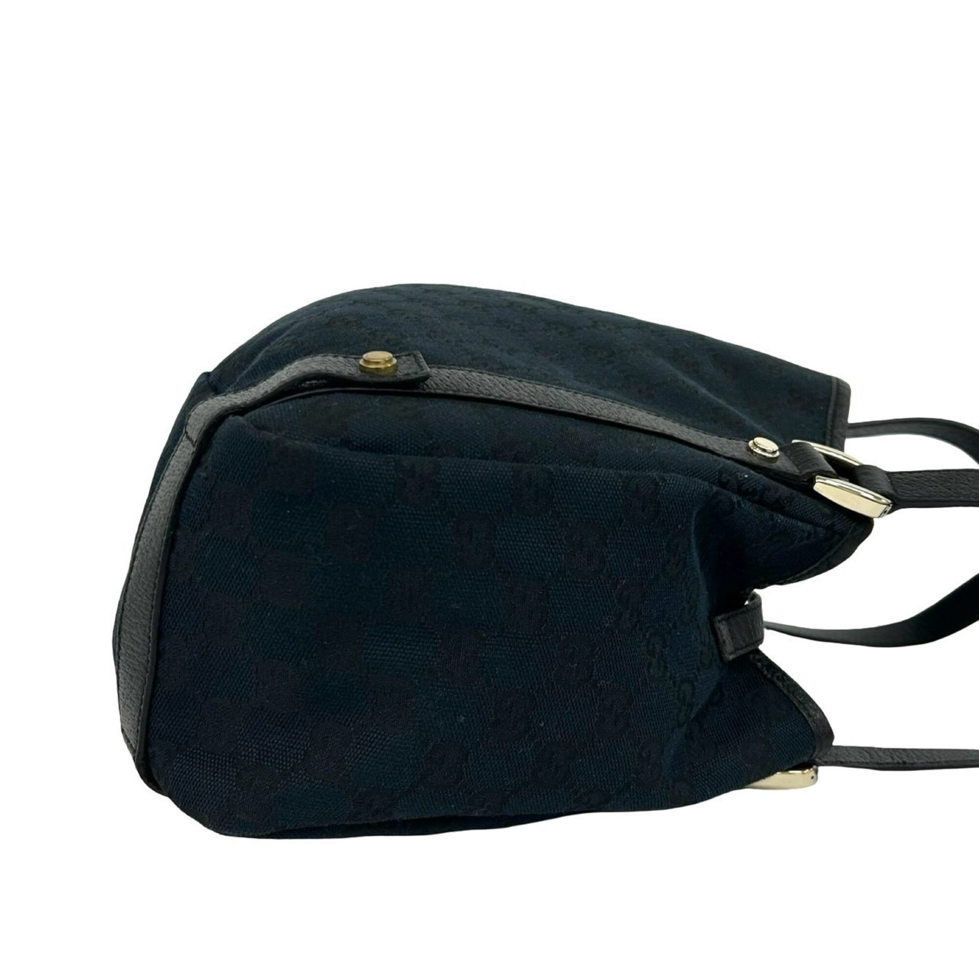 Gucci Black Navy Canvas Leather Shoulder Bag Tote Bag (Pre-Owned)