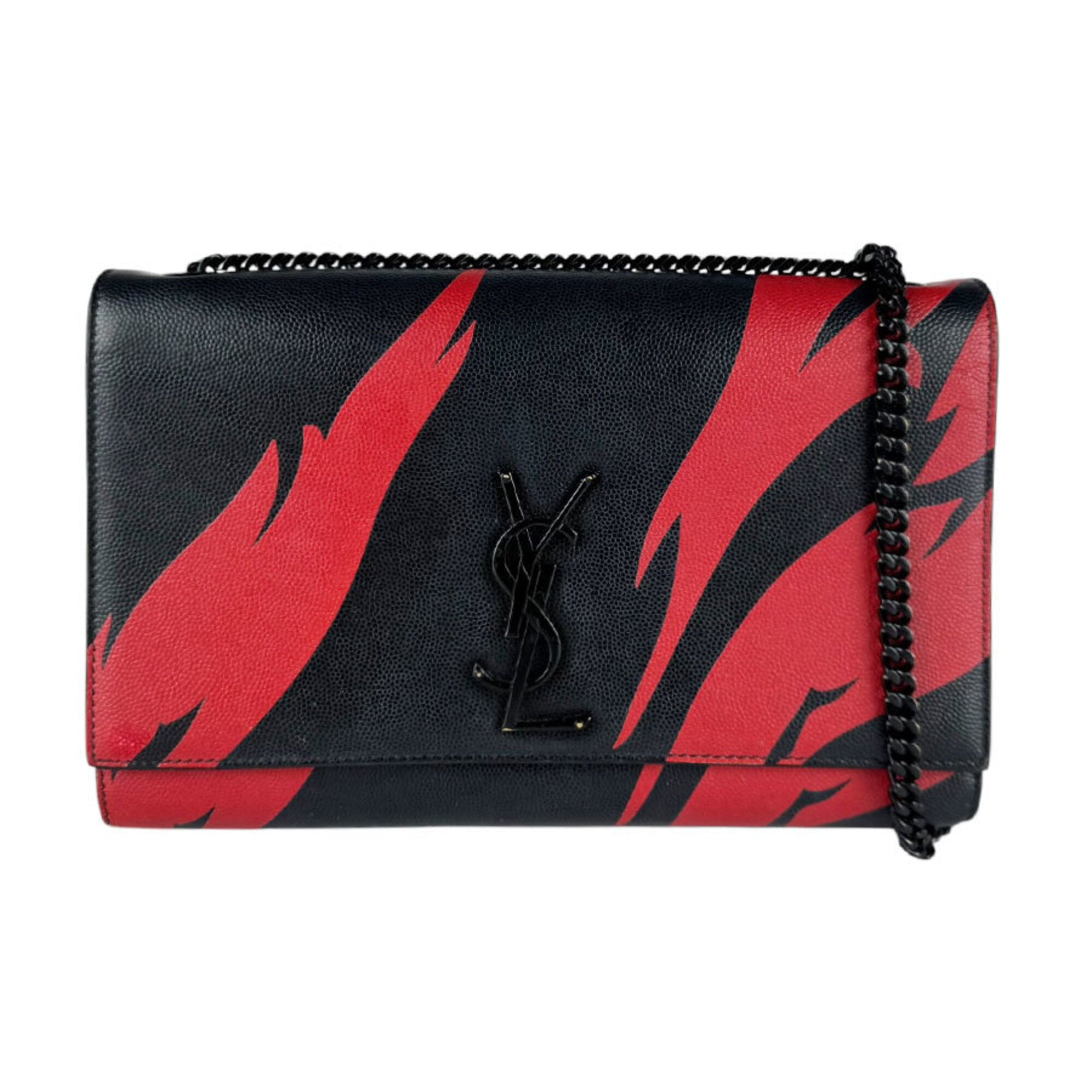 Saint Laurent Black Red Color Leather Shoulder Bag (Pre-Owned)