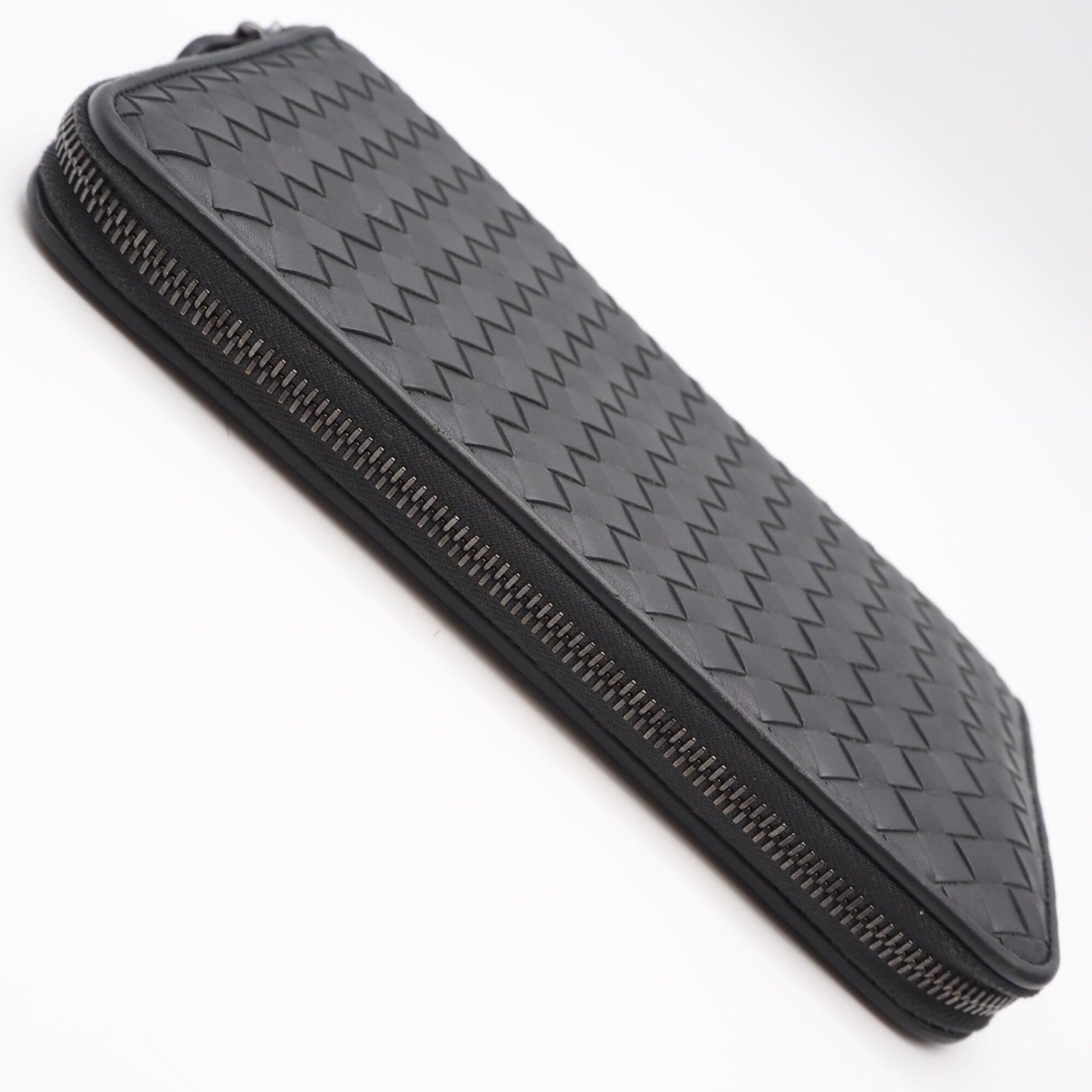 Bottega Veneta Intrecciato Gray Leather Long Wallet (Bi-Fold) (Pre-Owned)