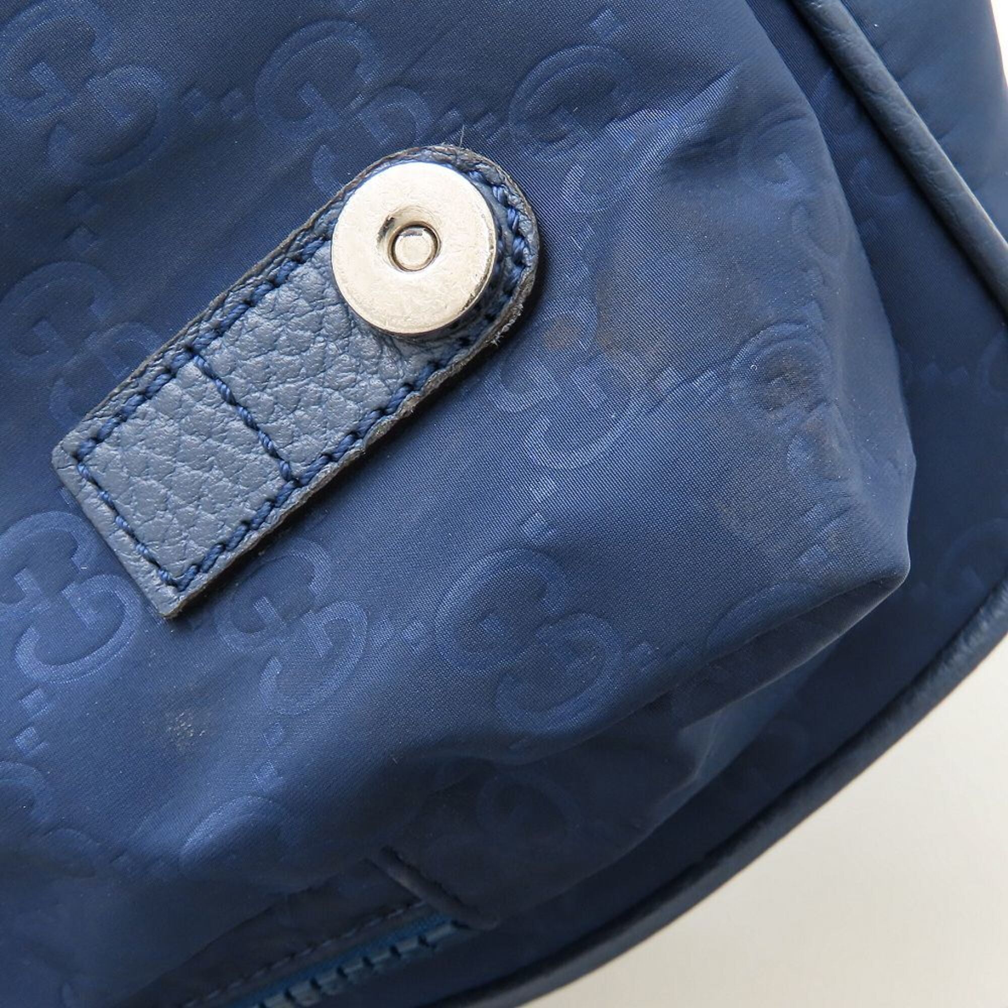 Gucci Navy Nylon Leather Messenger Bag Shoulder Bag (Pre-Owned)