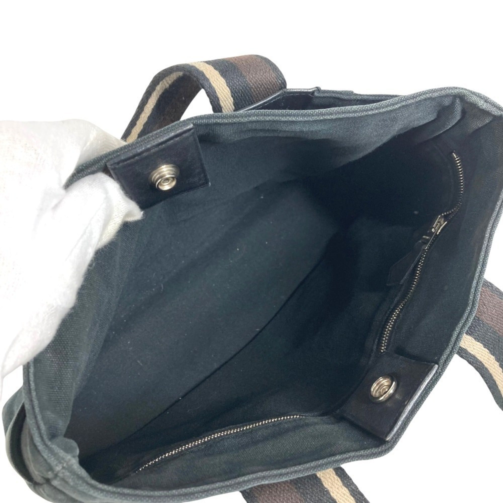 Hermes Black Canvas Handbag Tote Bag (Pre-Owned)