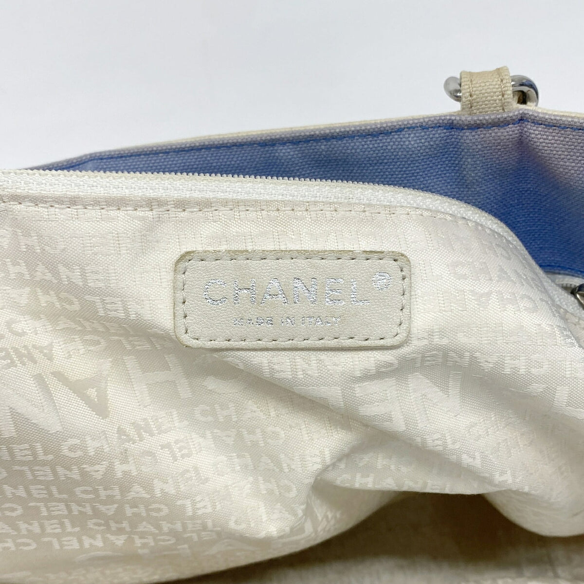Chanel Blue White Canvas Tote Bag (Pre-Owned)