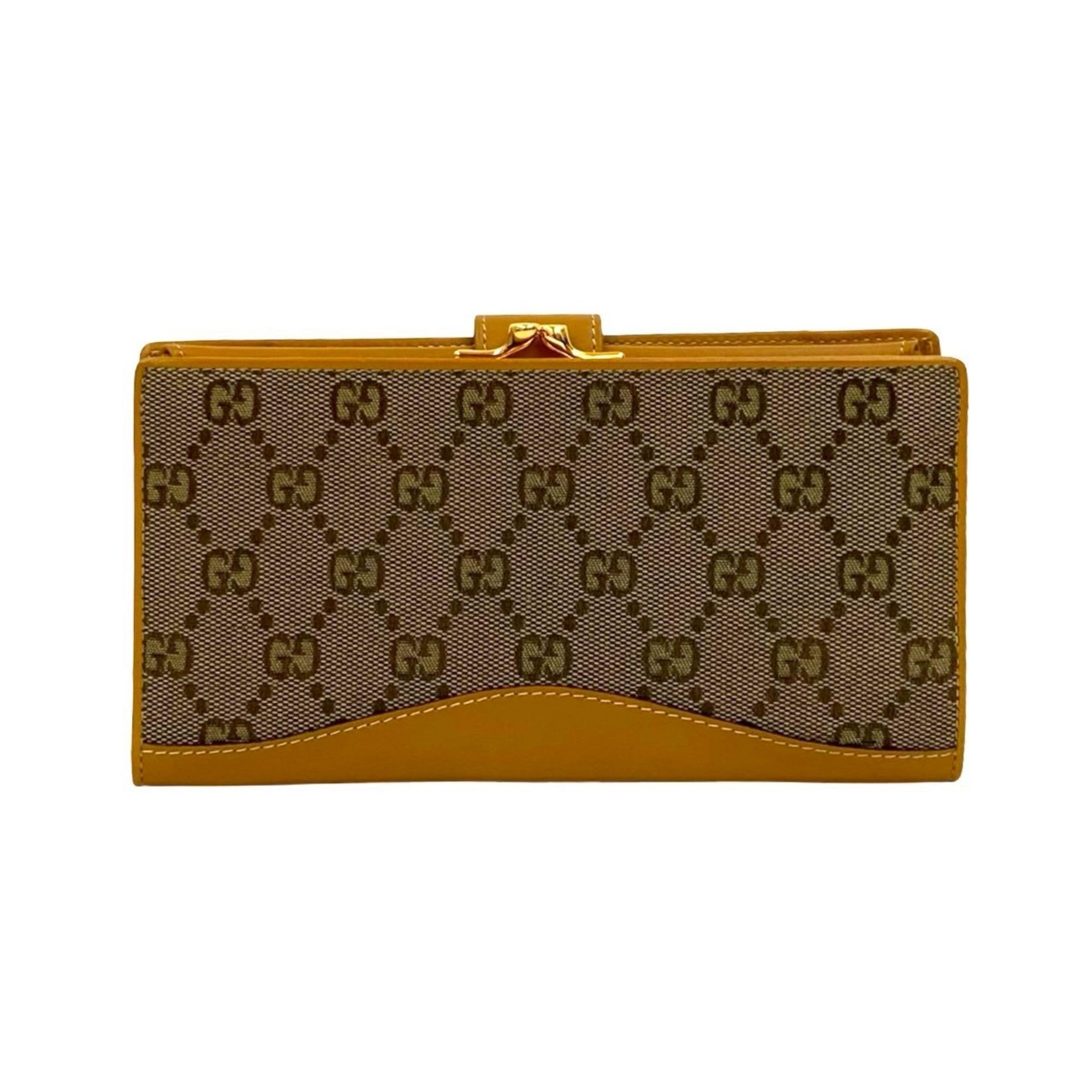 Gucci Beige Canvas Leather Long Wallet (Bi-Fold) (Pre-Owned)