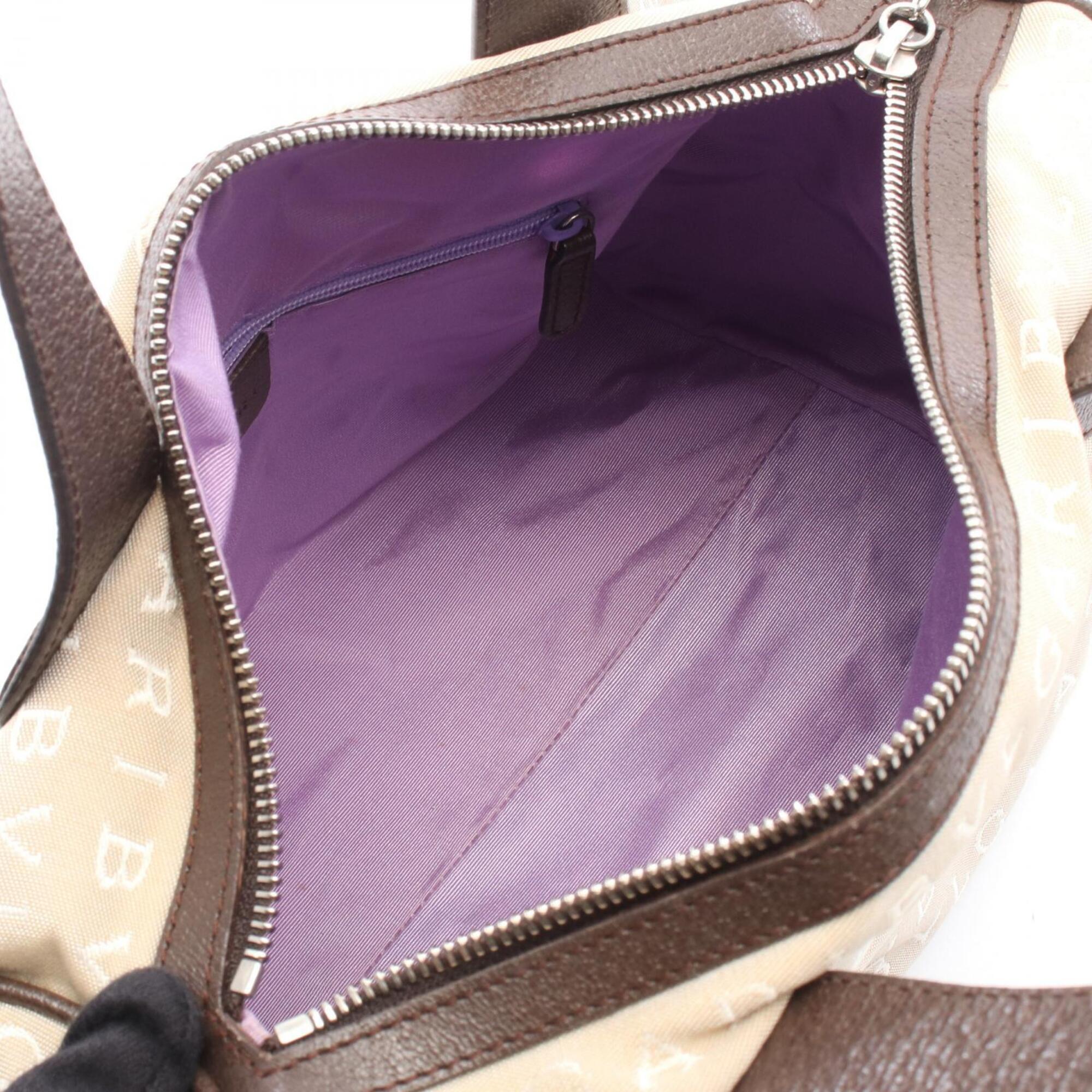 Bvlgari Beige Brown Canvas Leather Handbag (Pre-Owned)