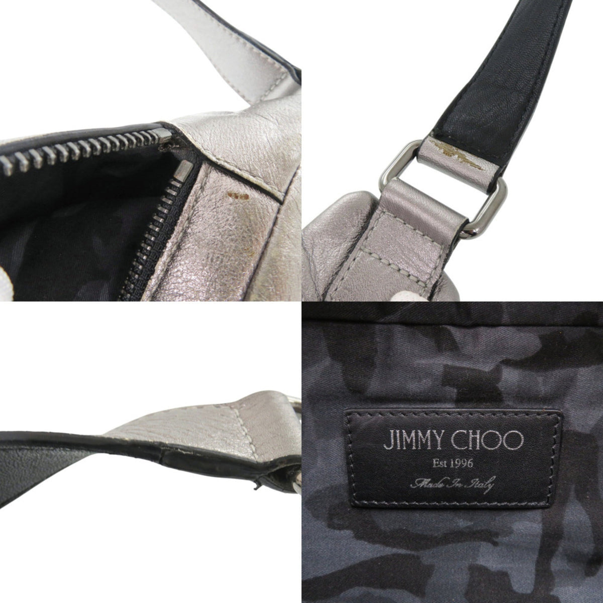 Jimmy Choo Black Silver Leather Fanny Pack (Pre-Owned)