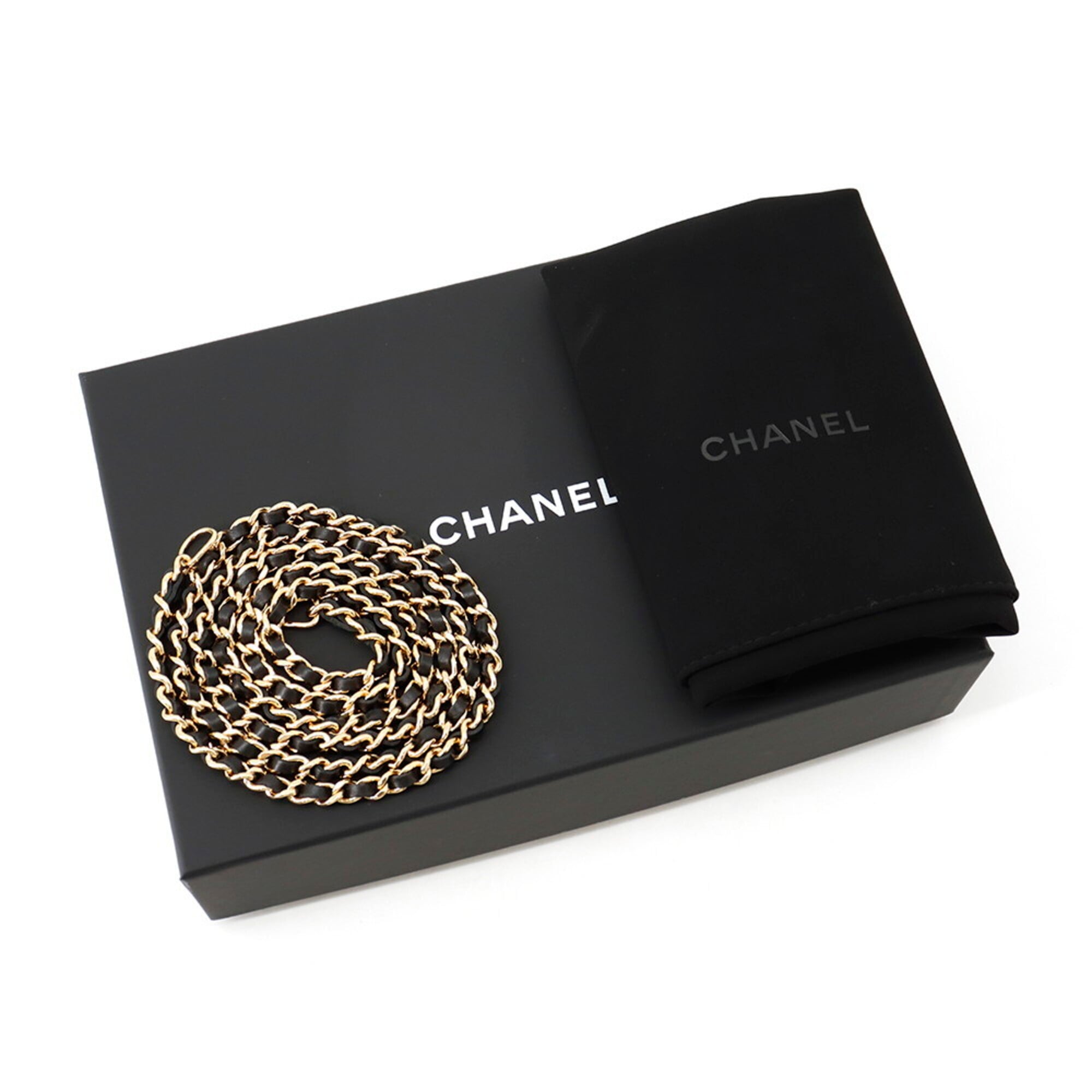 Chanel Beige Black Grained Calfskin Chain/Shoulder Wallet (Pre-Owned)