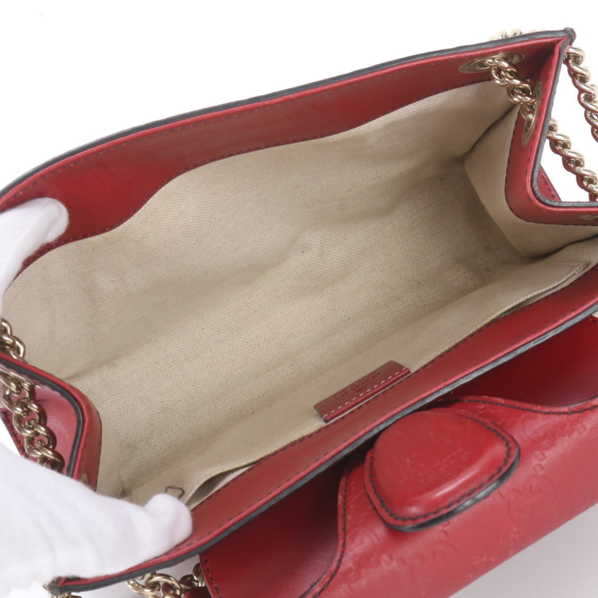 Gucci Red Color Leather Shoulder Bag Tote Bag (Pre-Owned)