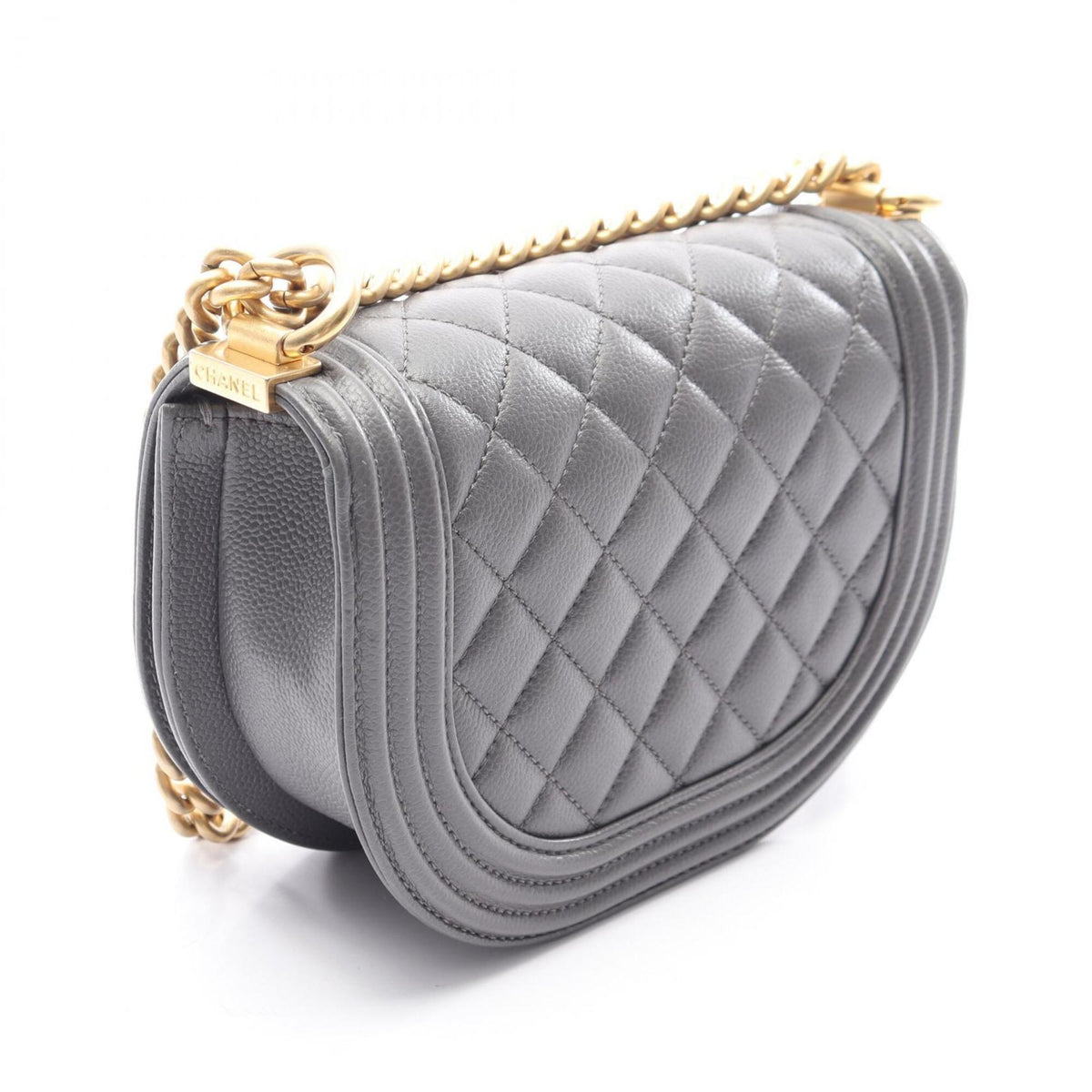 Chanel Boy Chanel Gray Grained Calfskin Handbag Shoulder Bag (Pre-Owned)