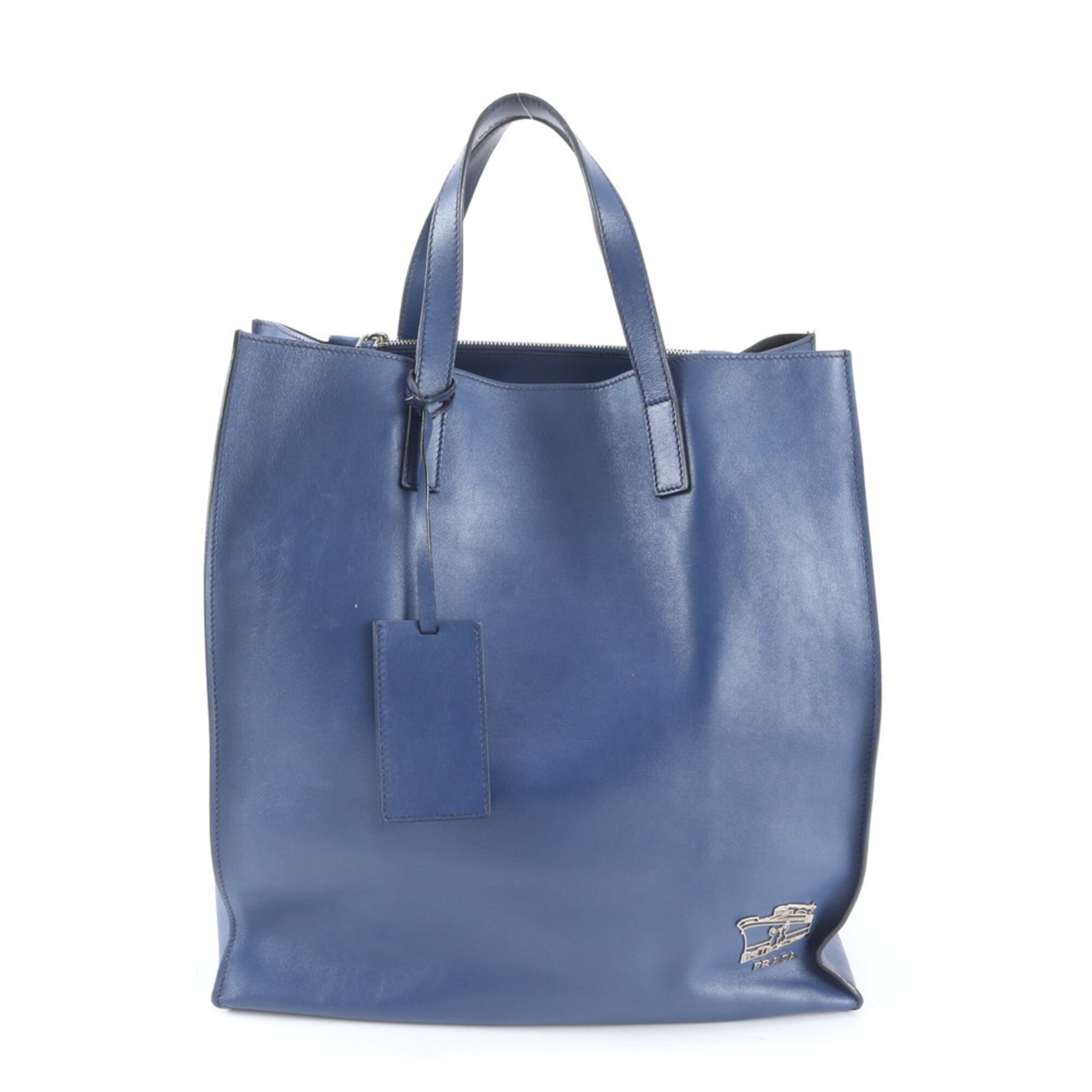 Prada Blue Leather Handbag Tote Bag (Pre-Owned)