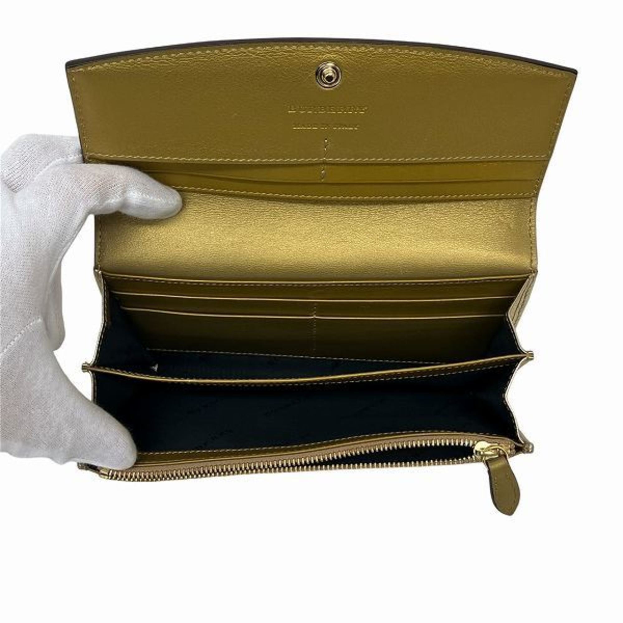 Burberry Beige Gold Leather Canvas Long Wallet (Bi-Fold) (Pre-Owned)