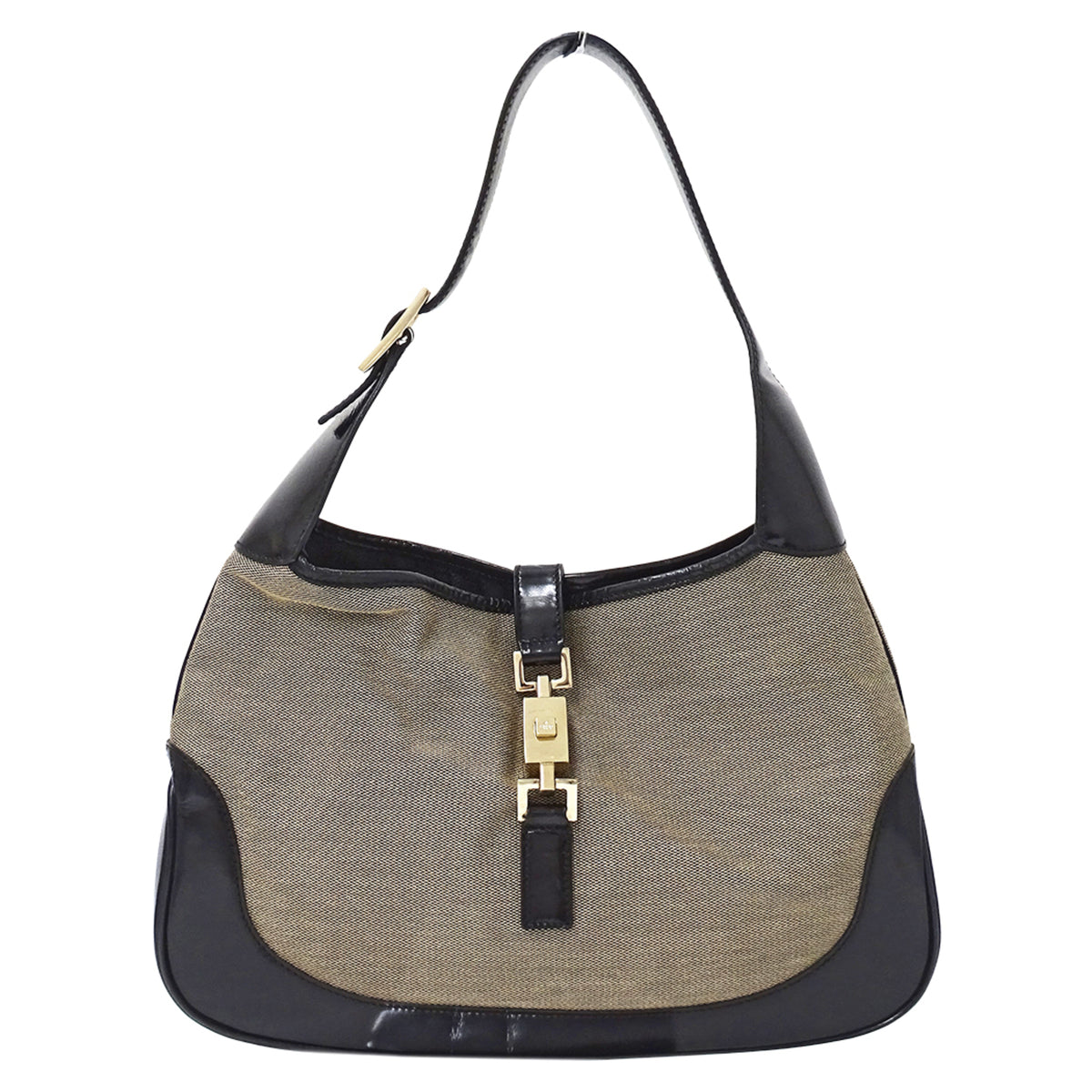 Gucci Beige Black Canvas Handbag Shoulder Bag (Pre-Owned)
