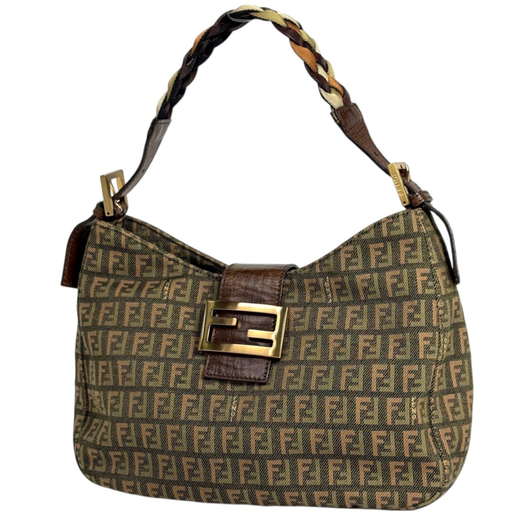 Fendi Brown Green Multi-Color Zucchino Shoulder Bag (Pre-Owned)