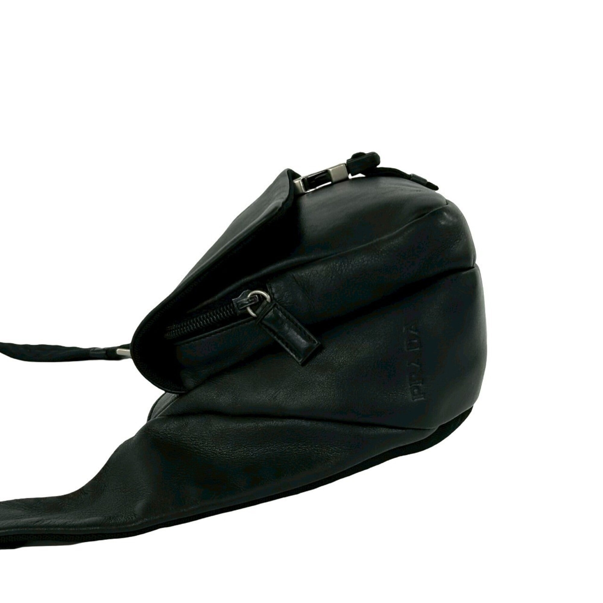 Prada Black Leather Nylon Pochette Shoulder Bag Sling Bag (Pre-Owned)