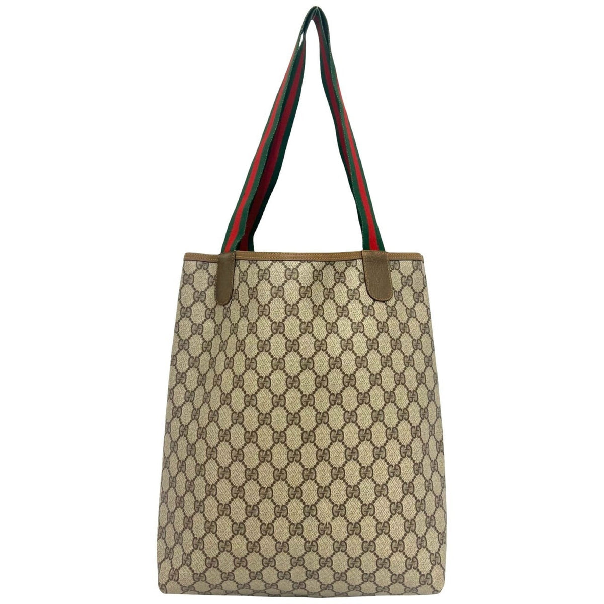 Gucci Brown Green Red Color Leather Pvc Tote Bag (Pre-Owned)
