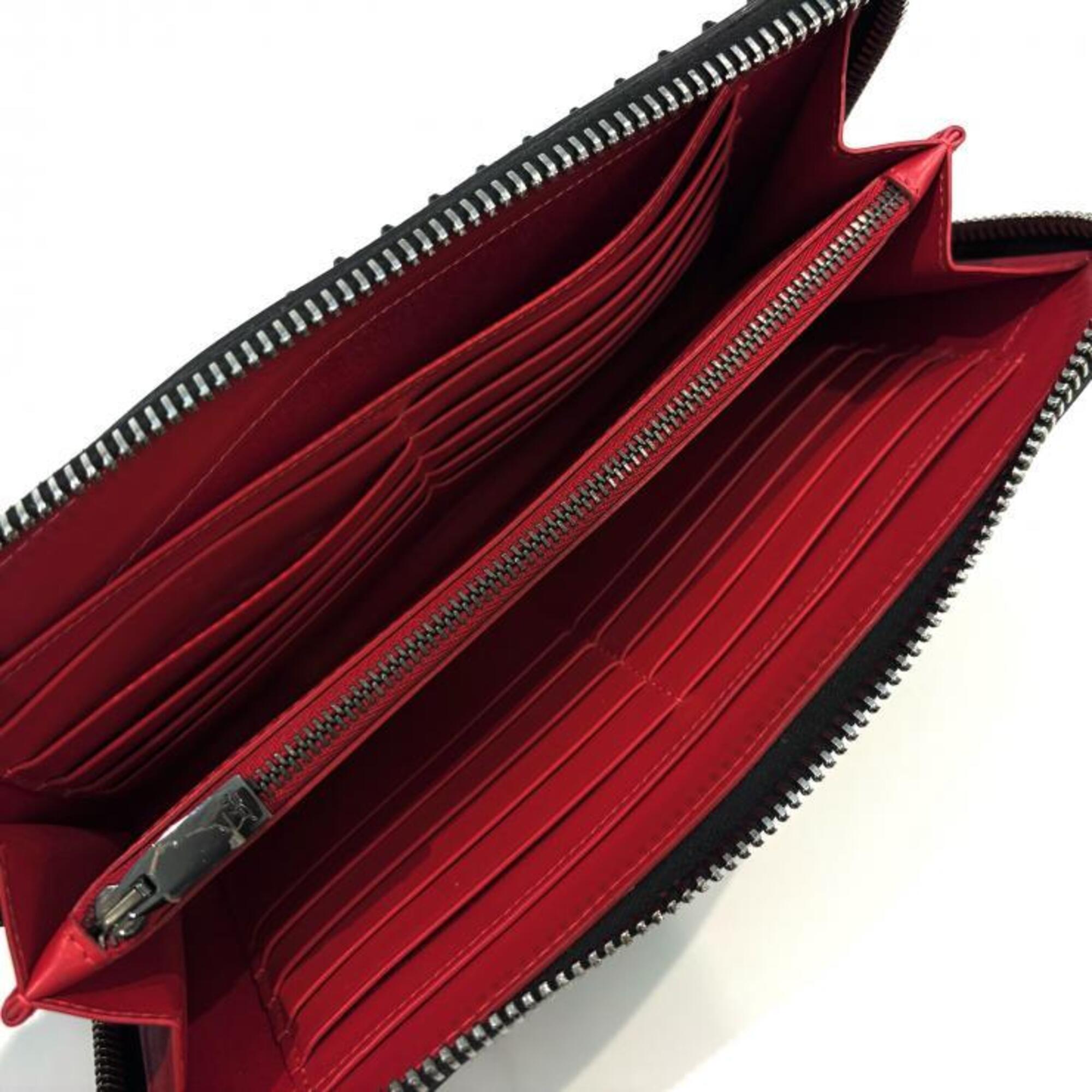 Christian Louboutin Black Red Color Leather Long Wallet (Bi-Fold) (Pre-Owned)