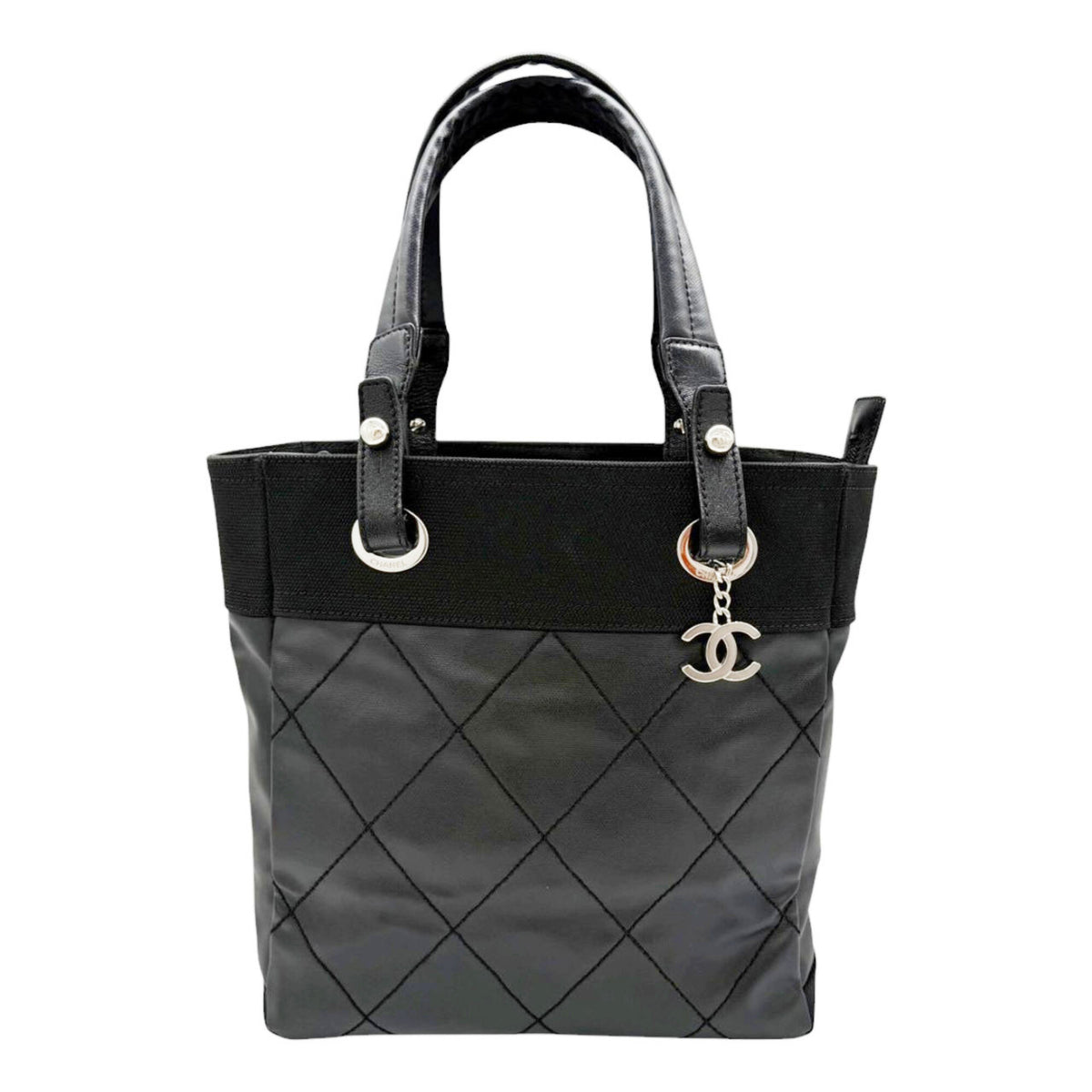 Chanel Black Coated Canvas Leather Tote Bag (Pre-Owned)