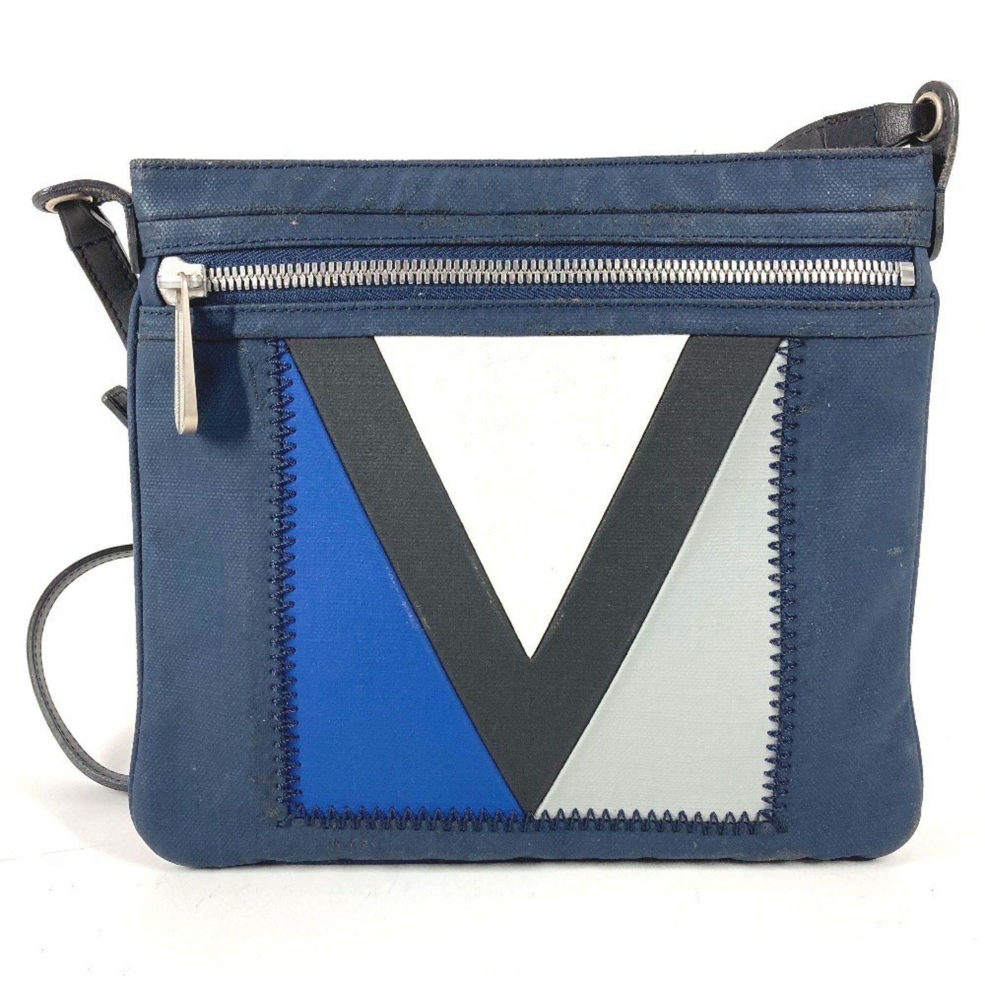 Louis Vuitton Navy Coated Canvas Leather Shoulder Bag (Pre-Owned)