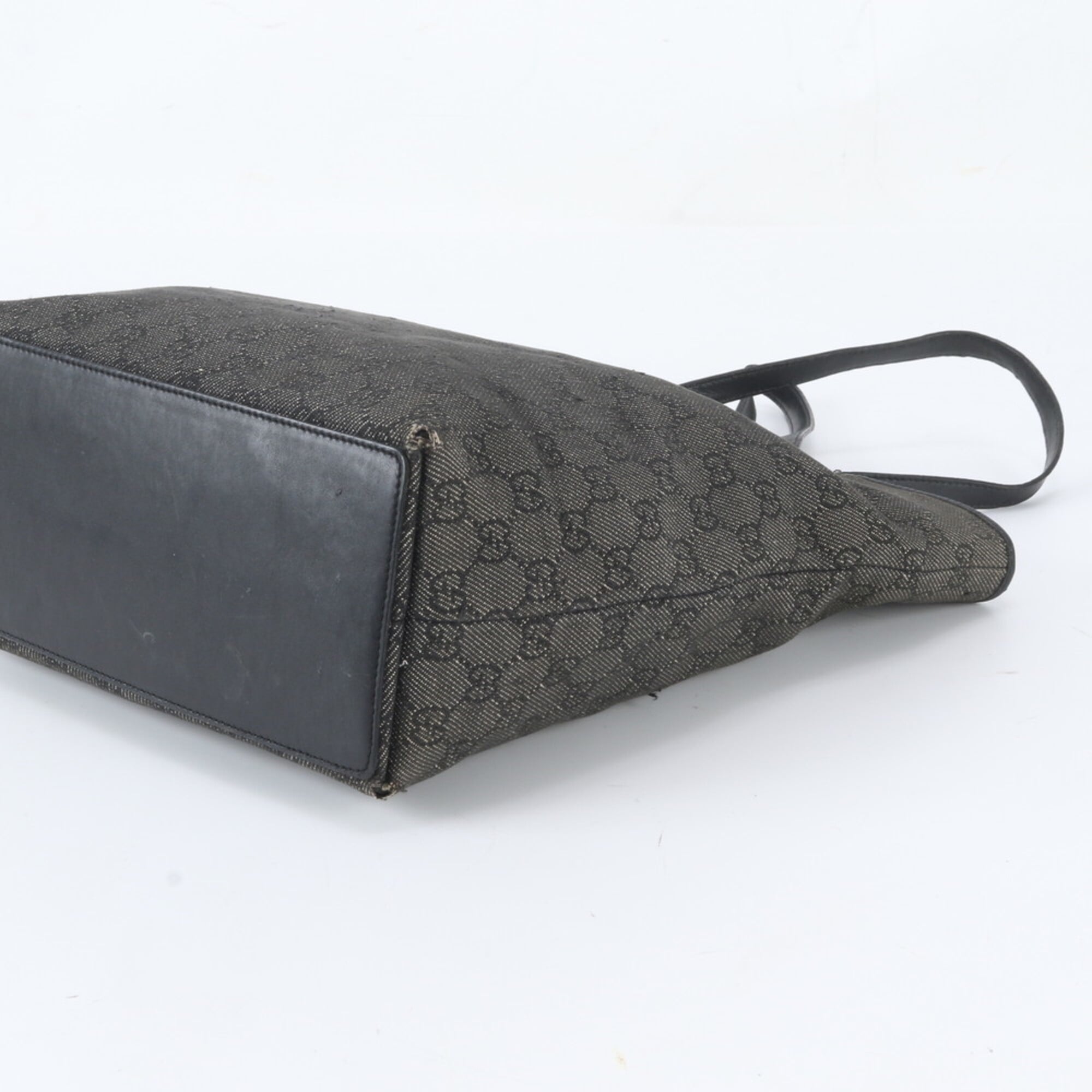 Gucci Black Leather Canvas Handbag Shoulder Bag Tote Bag (Pre-Owned)