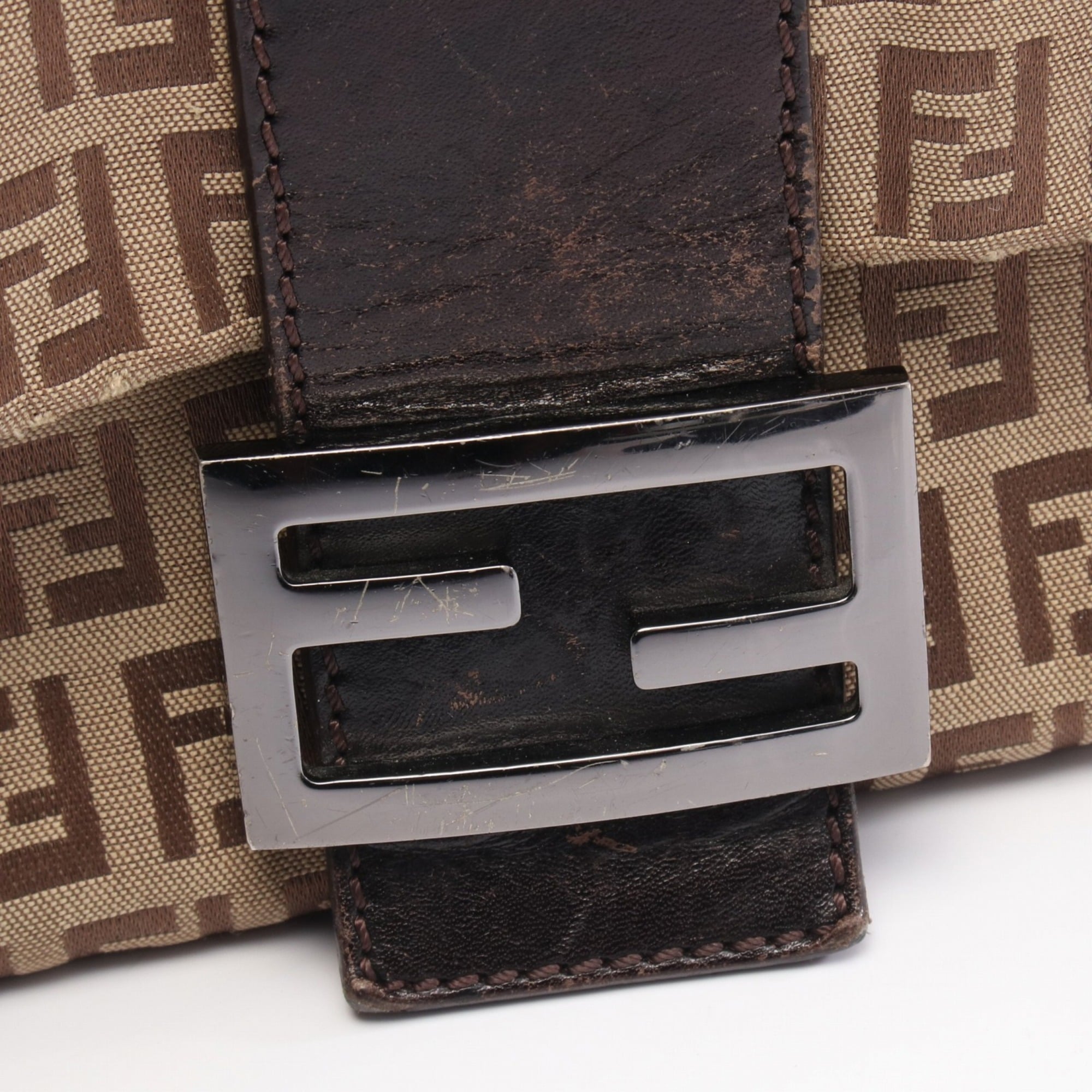 Fendi Beige Brown Canvas Leather Handbag Shoulder Bag (Pre-Owned)