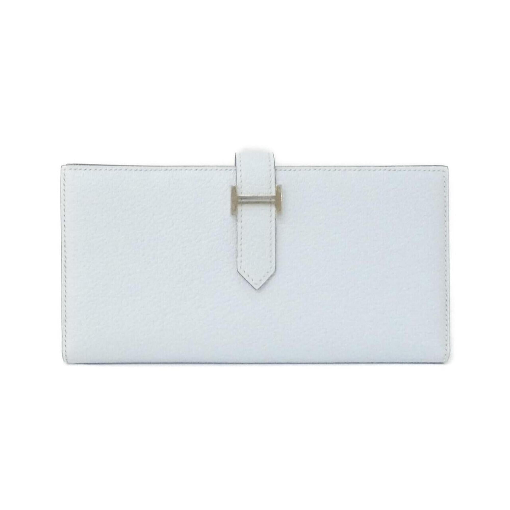 Hermes Blue Light Blue Chevre Leather Long Wallet (Bi-Fold) (Pre-Owned)
