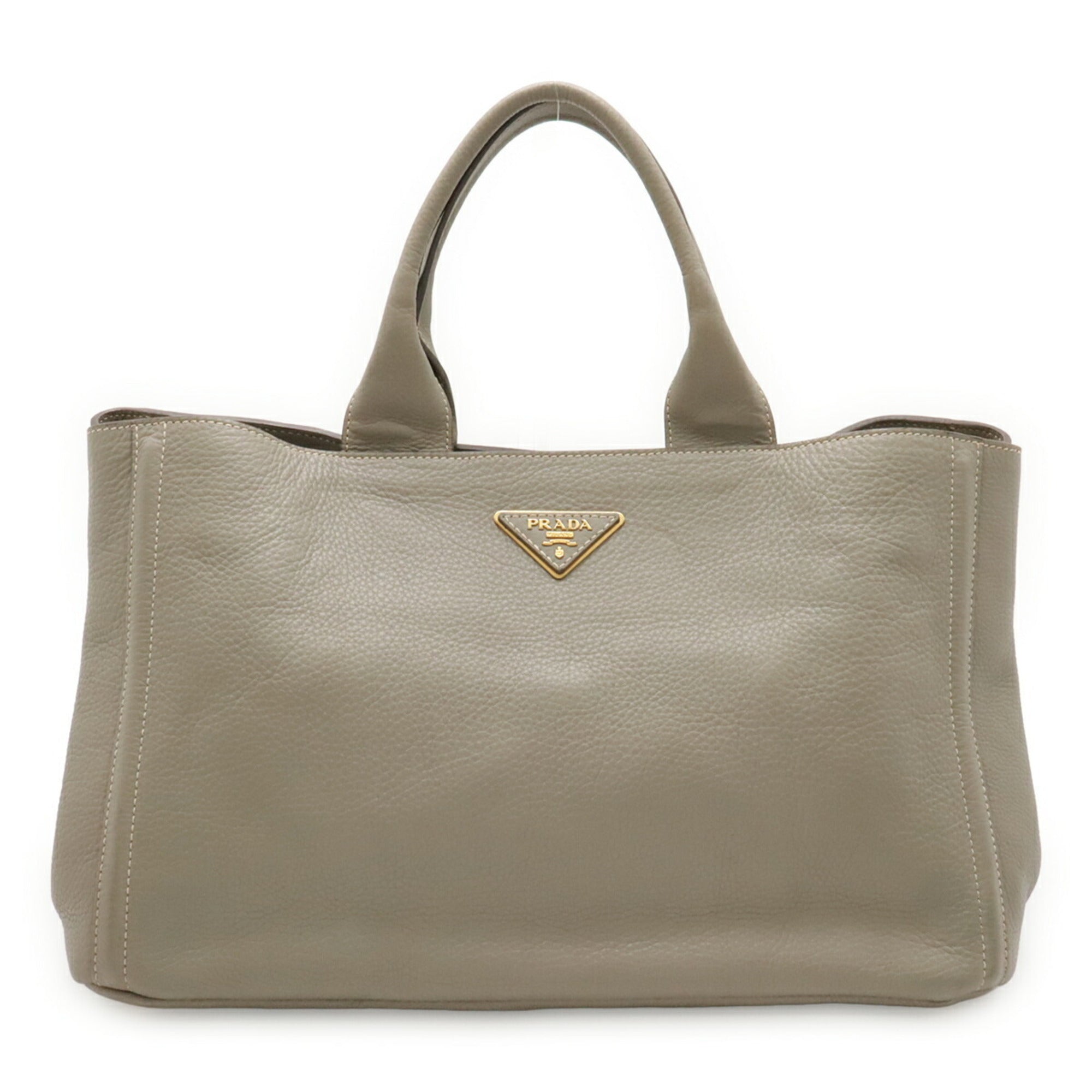 Prada Canapa Gray Leather Handbag Tote Bag (Pre-Owned)